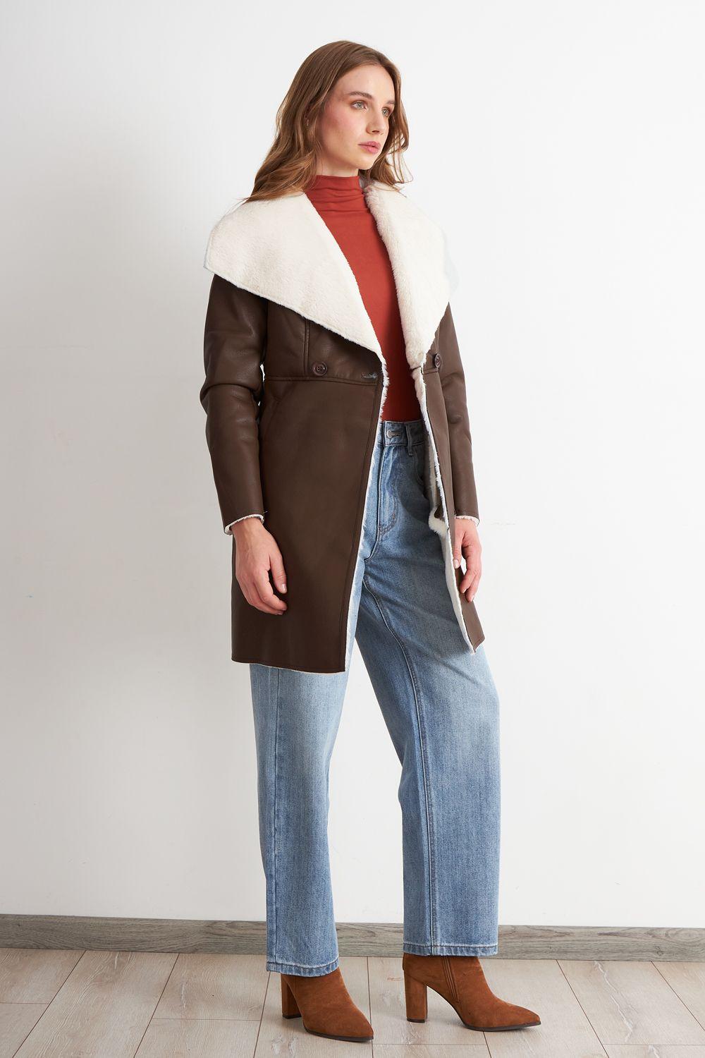 Chaqueta Ecocuero/Tipo Piel Café Nicopoly-2