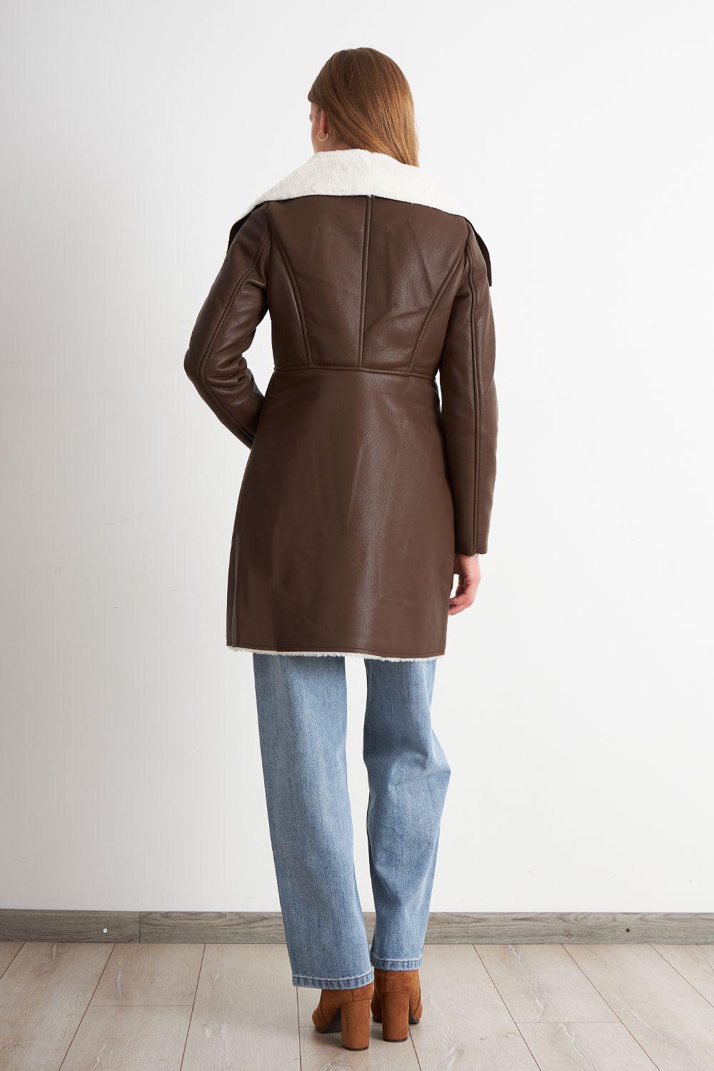 Chaqueta Ecocuero/Tipo Piel Café Nicopoly-3