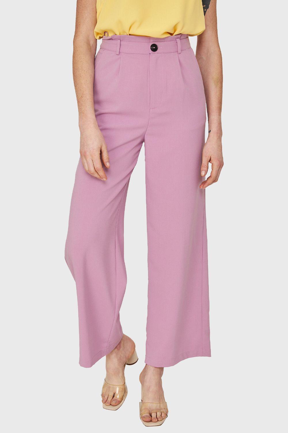 Pantalón Ancho Pinzas Lila Nicopoly-0