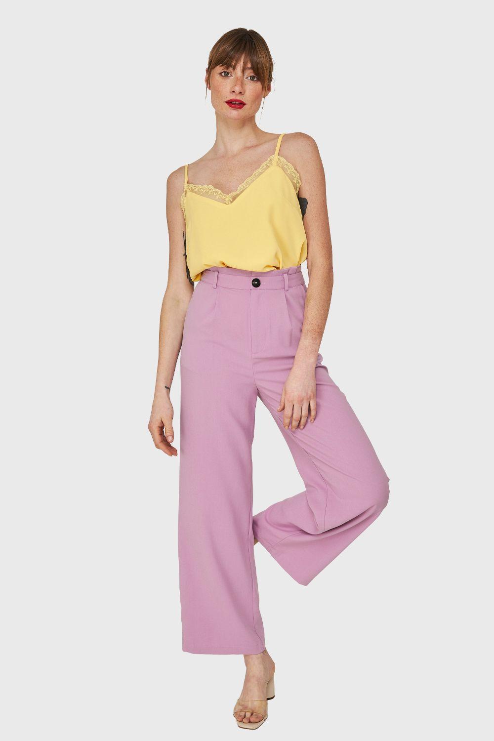 Pantalón Ancho Pinzas Lila Nicopoly-1