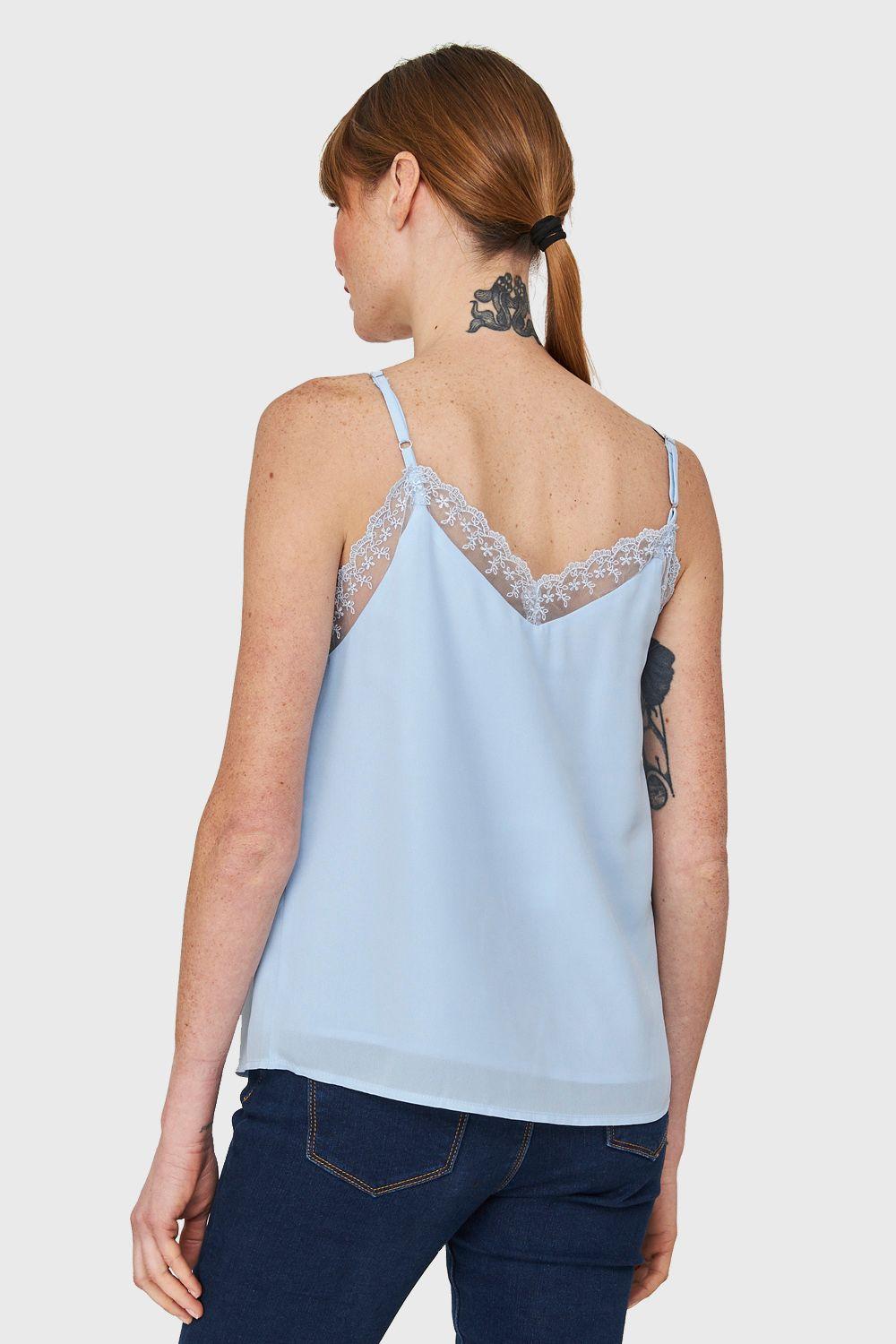 Blusa Escote V Encaje Celeste Nicopoly-3