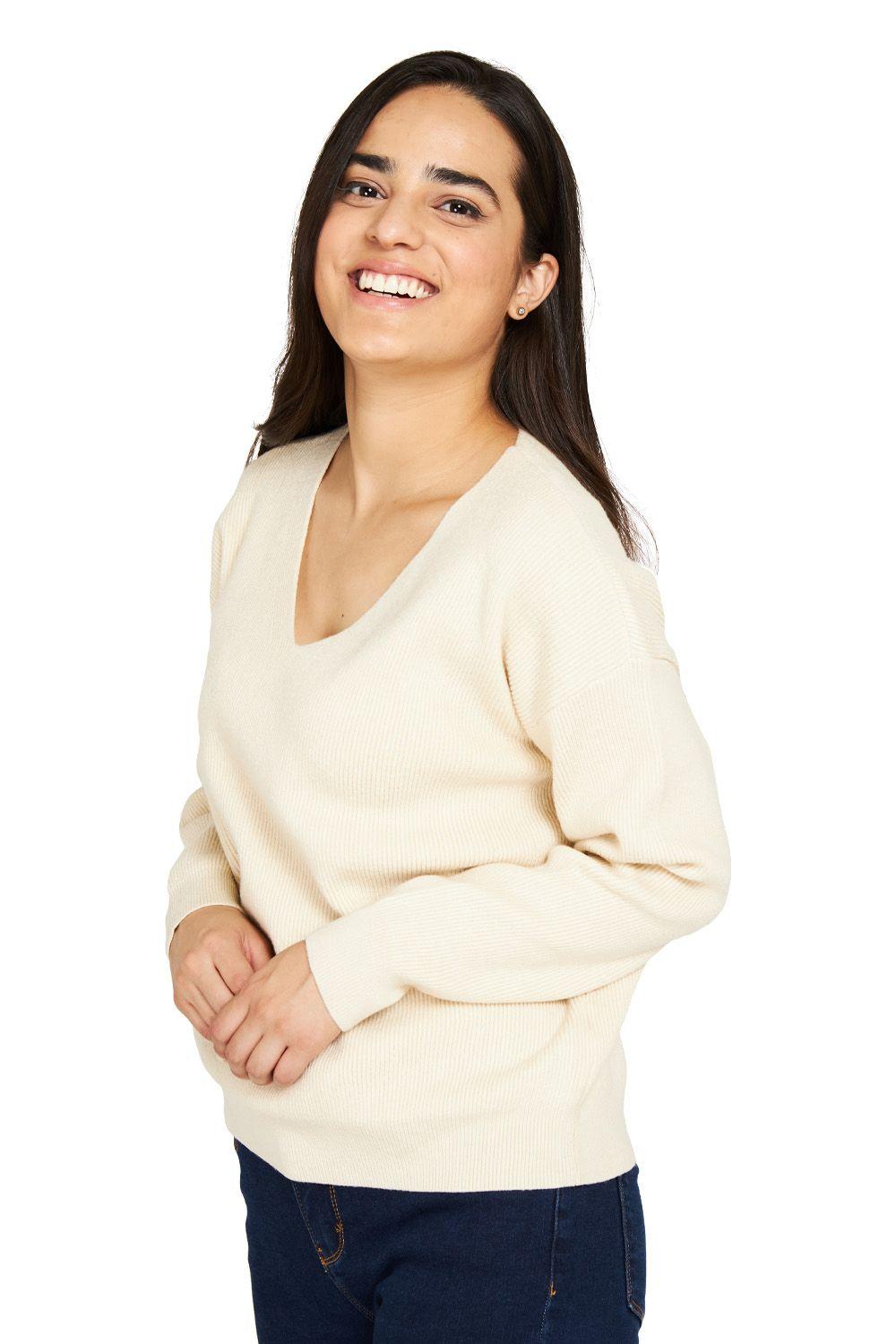 Sweater Cuello V Crema Nicopoly-2