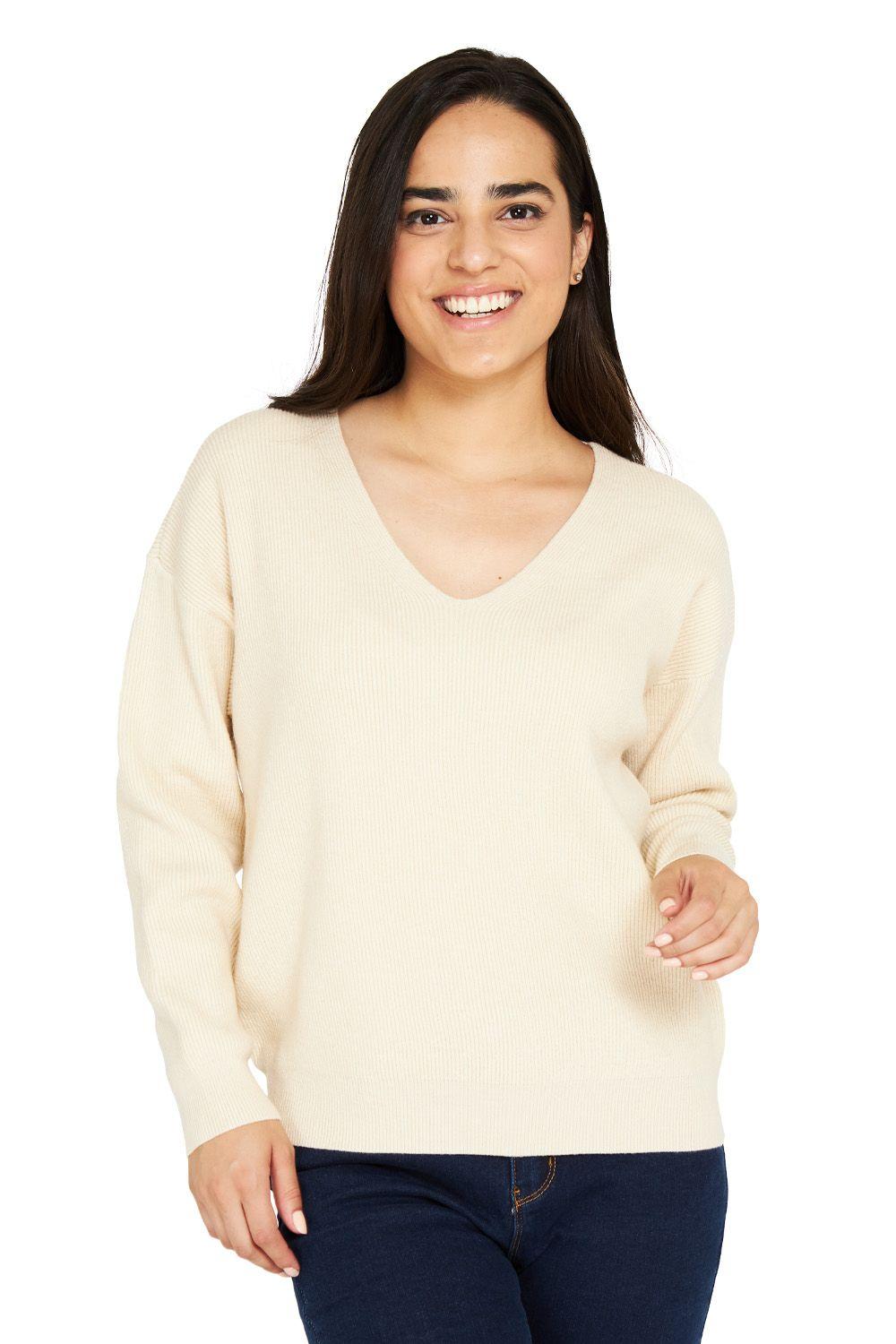 Sweater Cuello V Crema Nicopoly-0