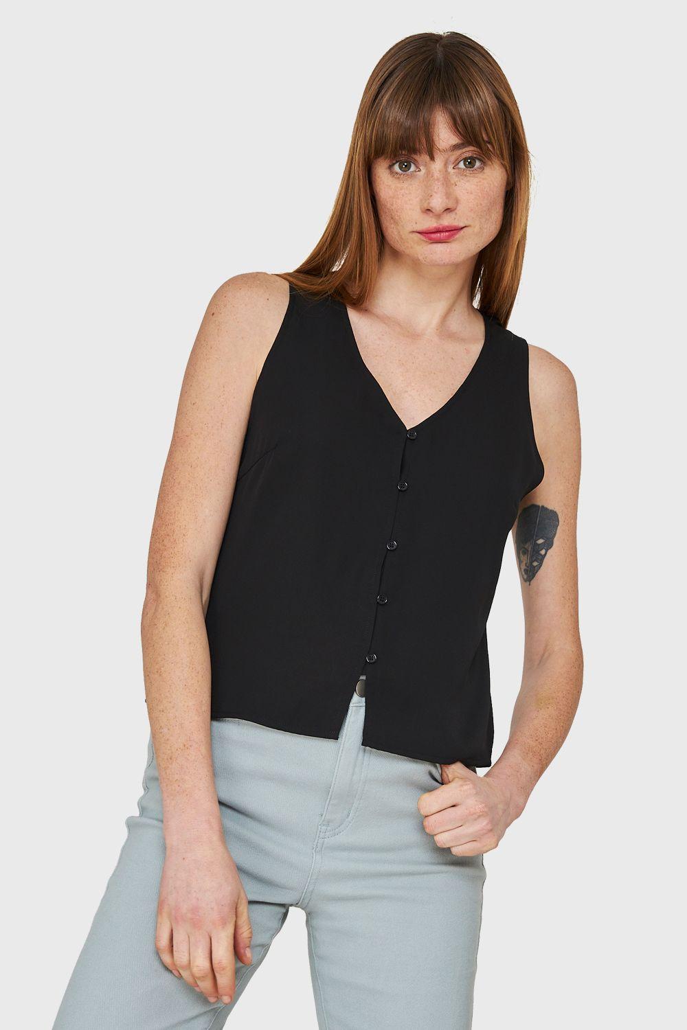 Blusa Básica Con Botones Negro Nicopoly-0