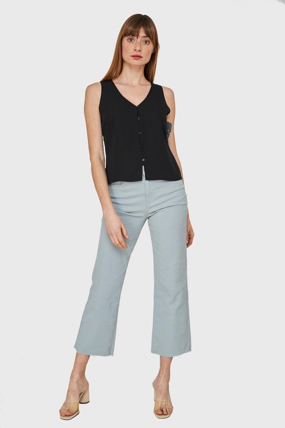 Blusa Básica Con Botones Negro Nicopoly-1