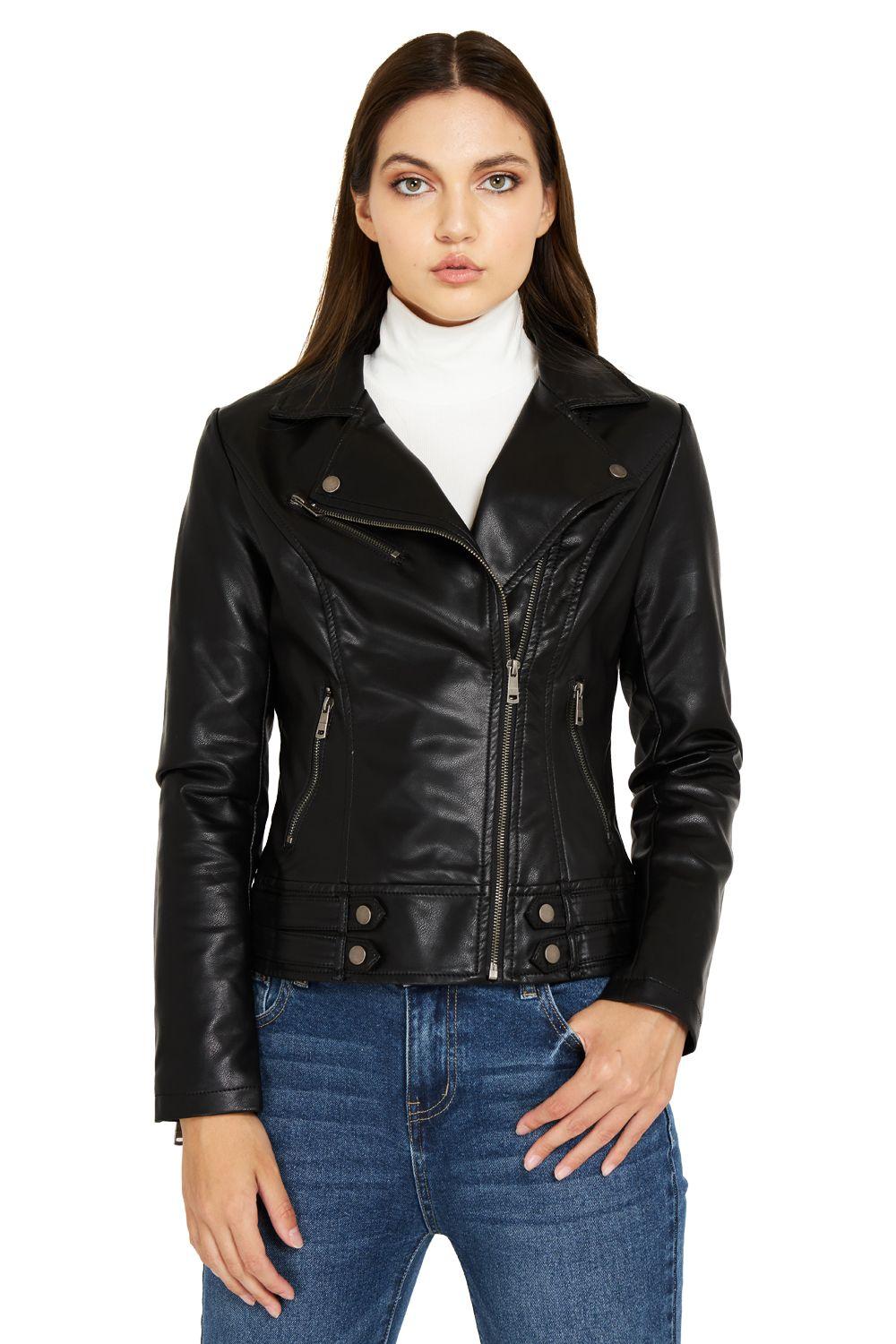 Chaqueta Ecocuero Estilo Biker Negro Nicopoly-0