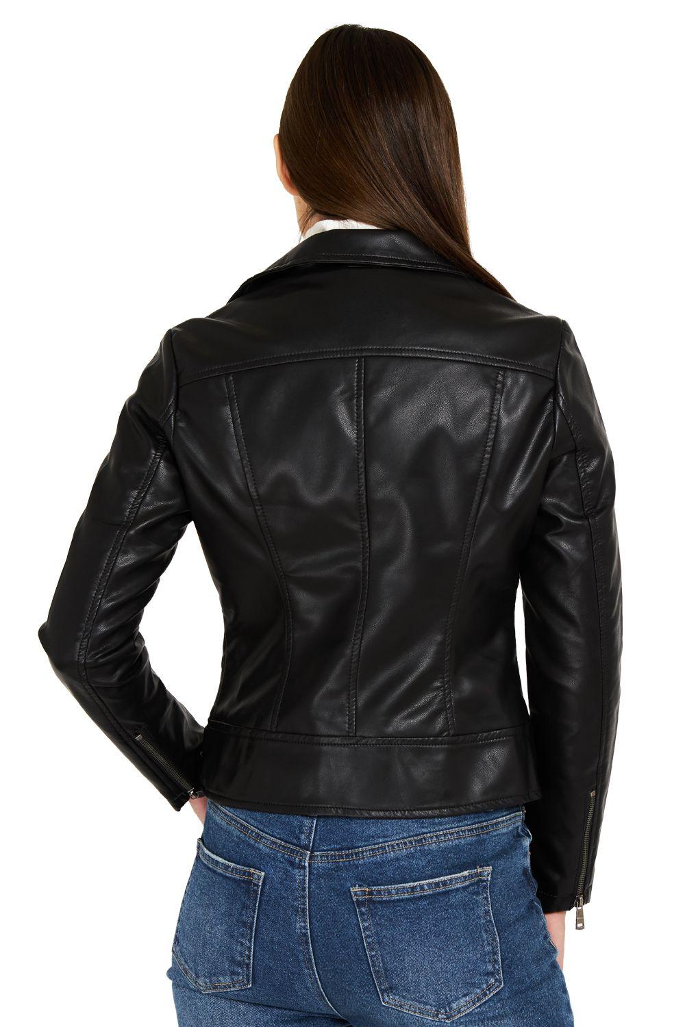 Chaqueta Ecocuero Estilo Biker Negro Nicopoly-3