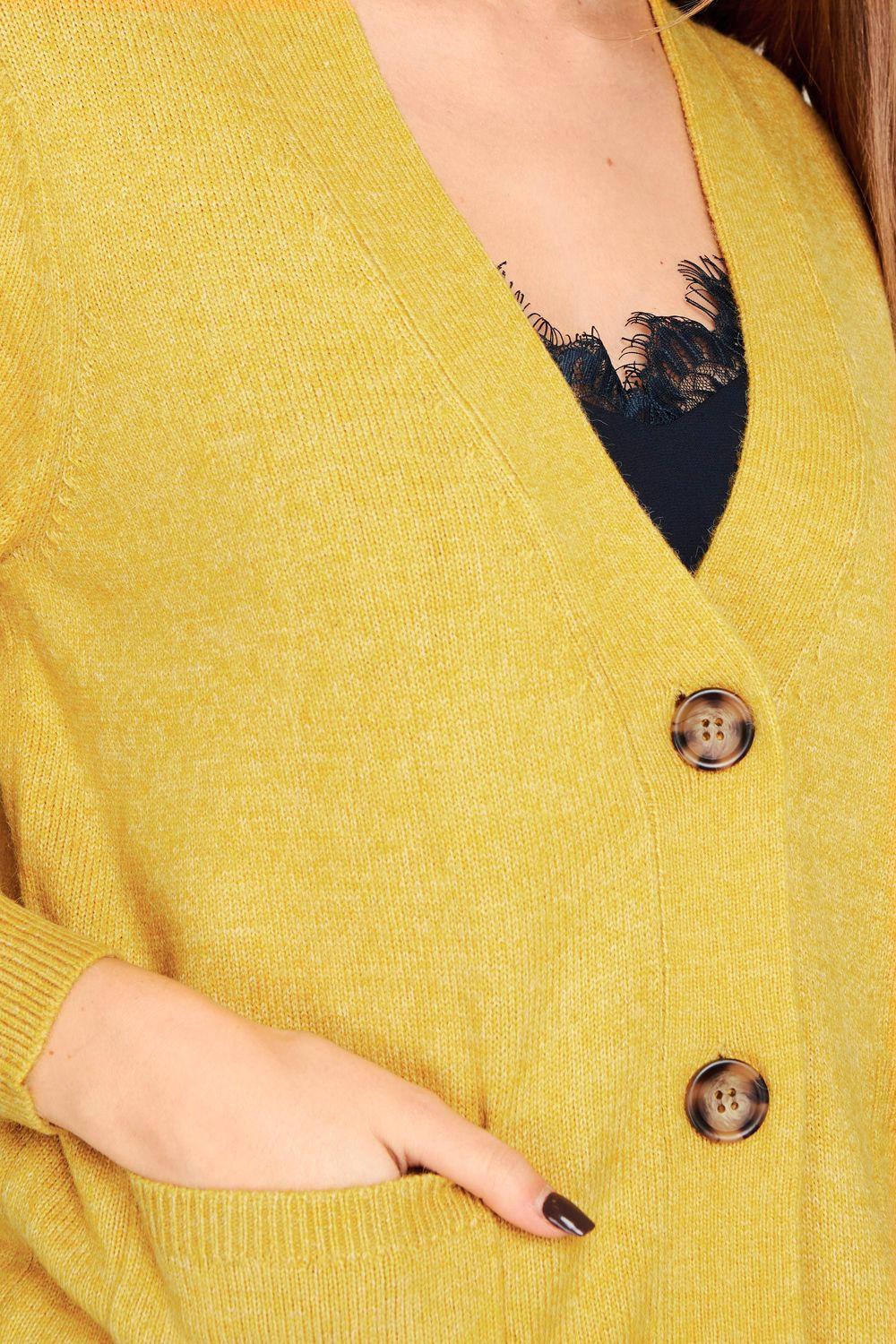 Cárdigan Botones Y Bolsillos Amarillo Nicopoly-4