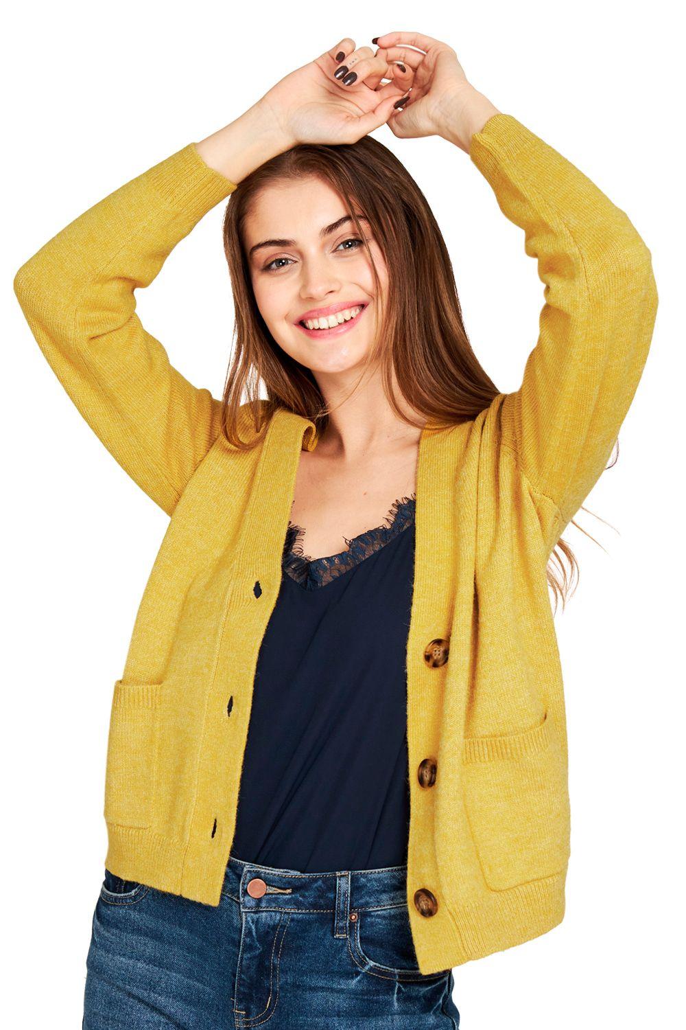 Cárdigan Botones Y Bolsillos Amarillo Nicopoly-0