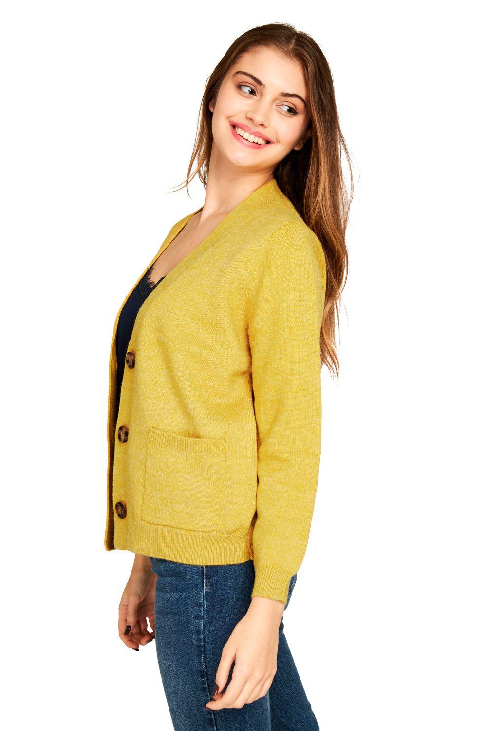 Cárdigan Botones Y Bolsillos Amarillo Nicopoly-2
