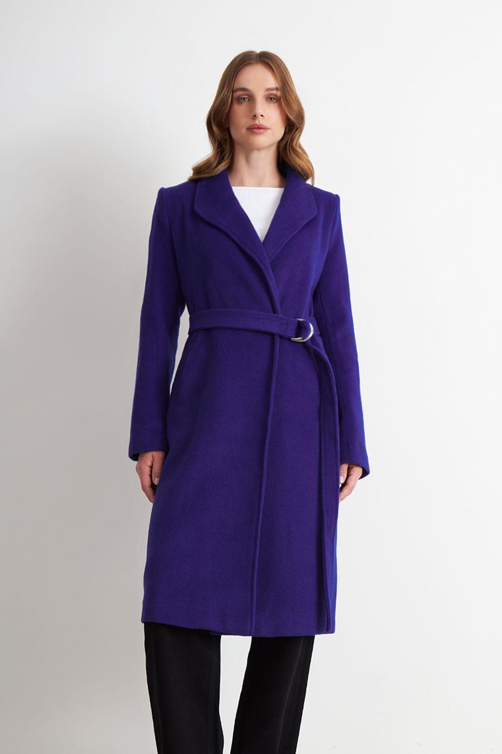 Abrigo con Cinturón Hebilla Metálica Azul Rey Nicopoly-0