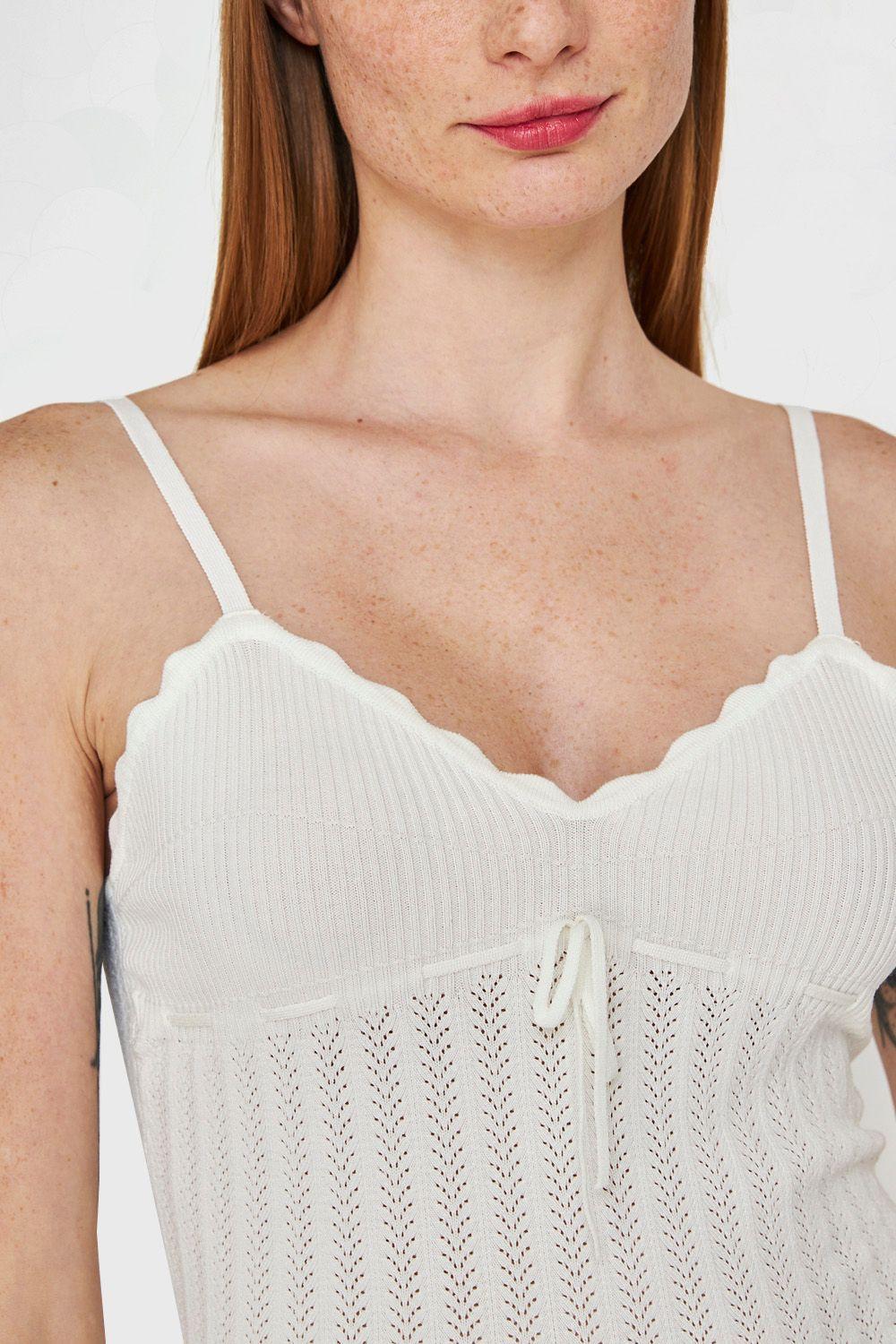 Polera Tipo Tejida Con Cinta Blanco Nicopoly-5