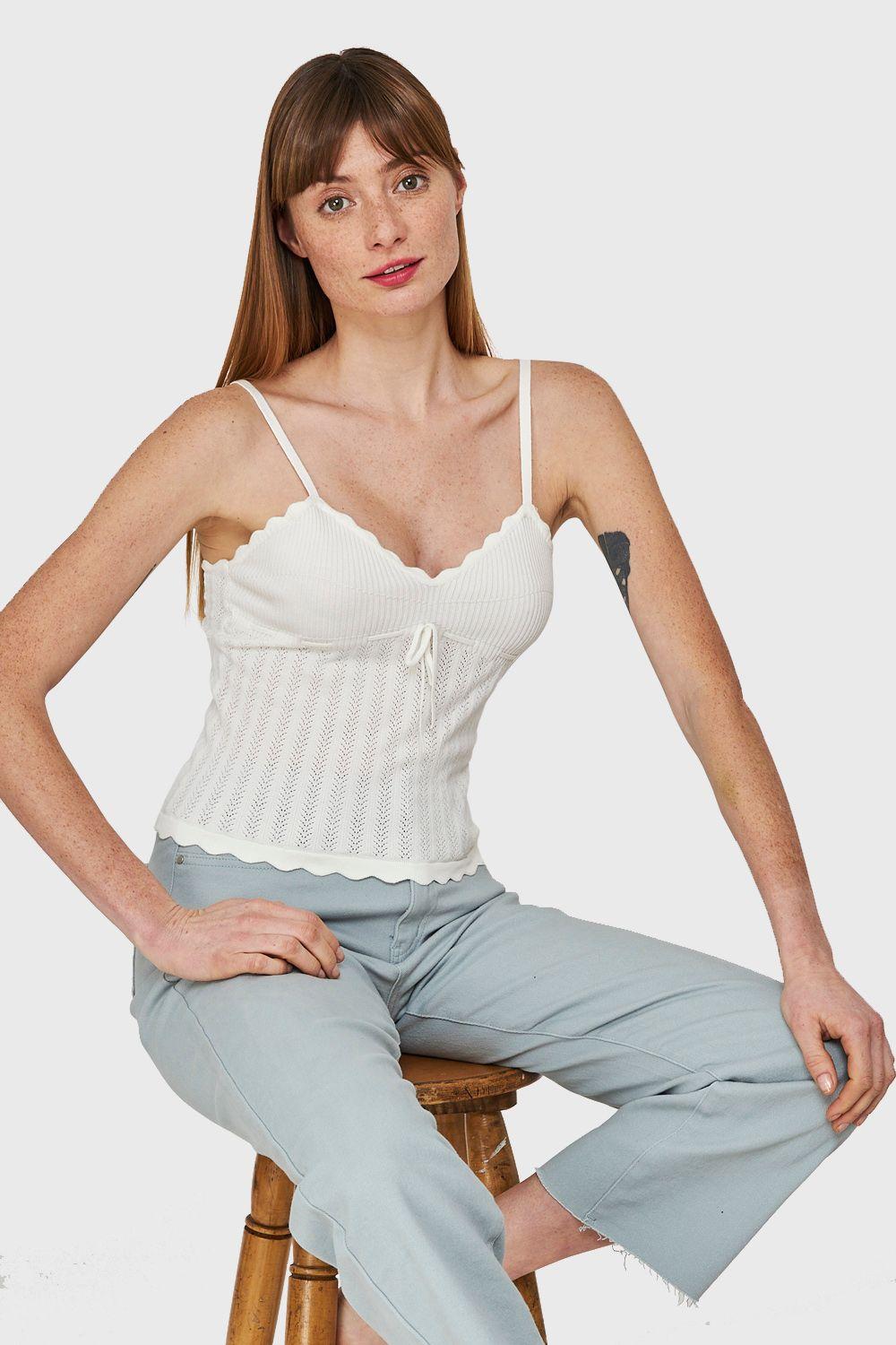 Polera Tipo Tejida Con Cinta Blanco Nicopoly-0