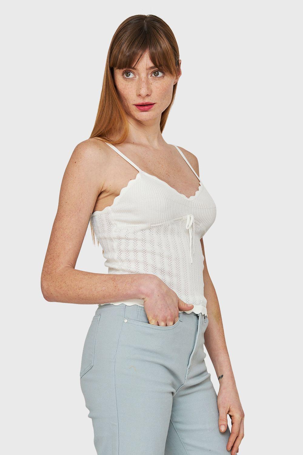 Polera Tipo Tejida Con Cinta Blanco Nicopoly-2