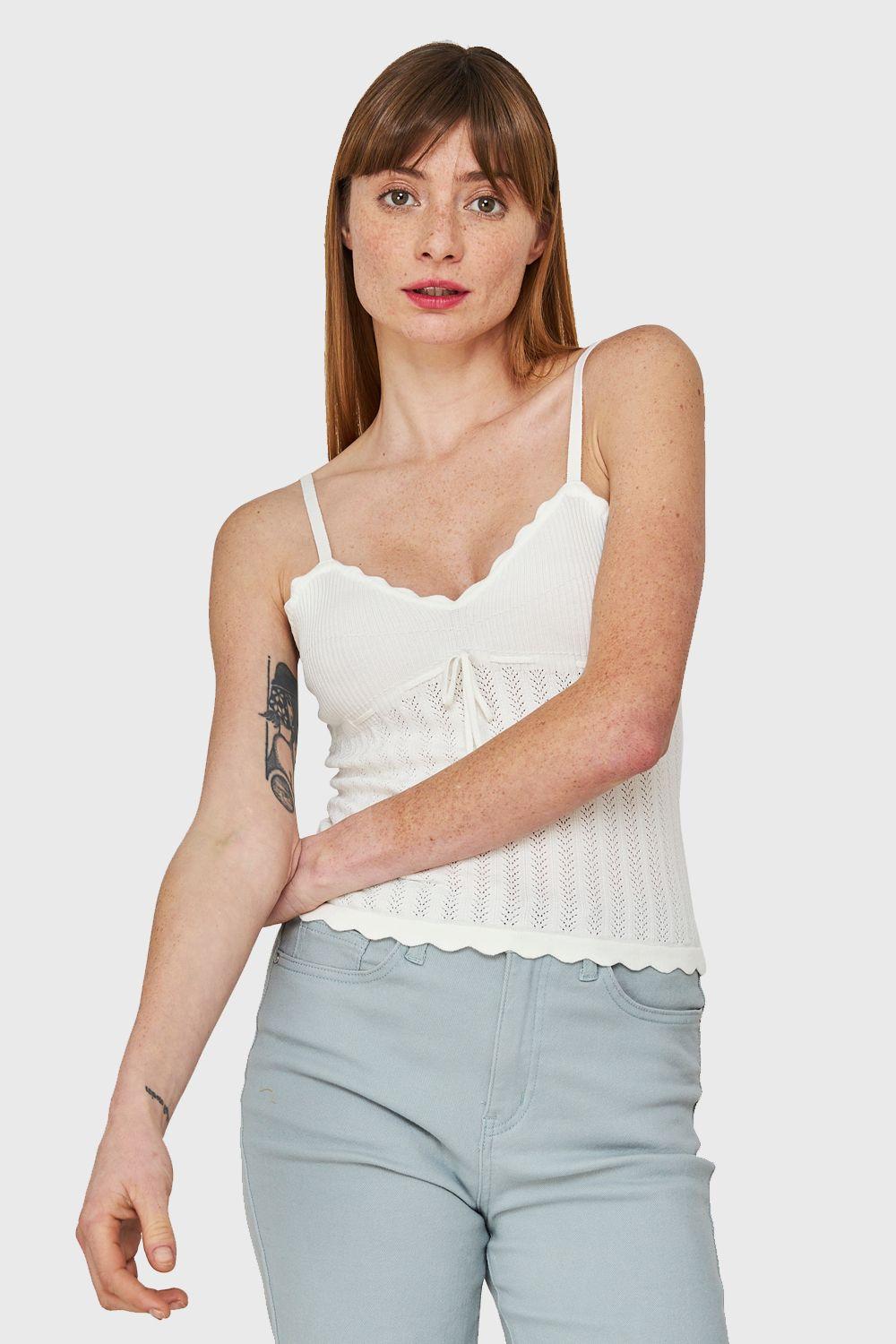 Polera Tipo Tejida Con Cinta Blanco Nicopoly-4