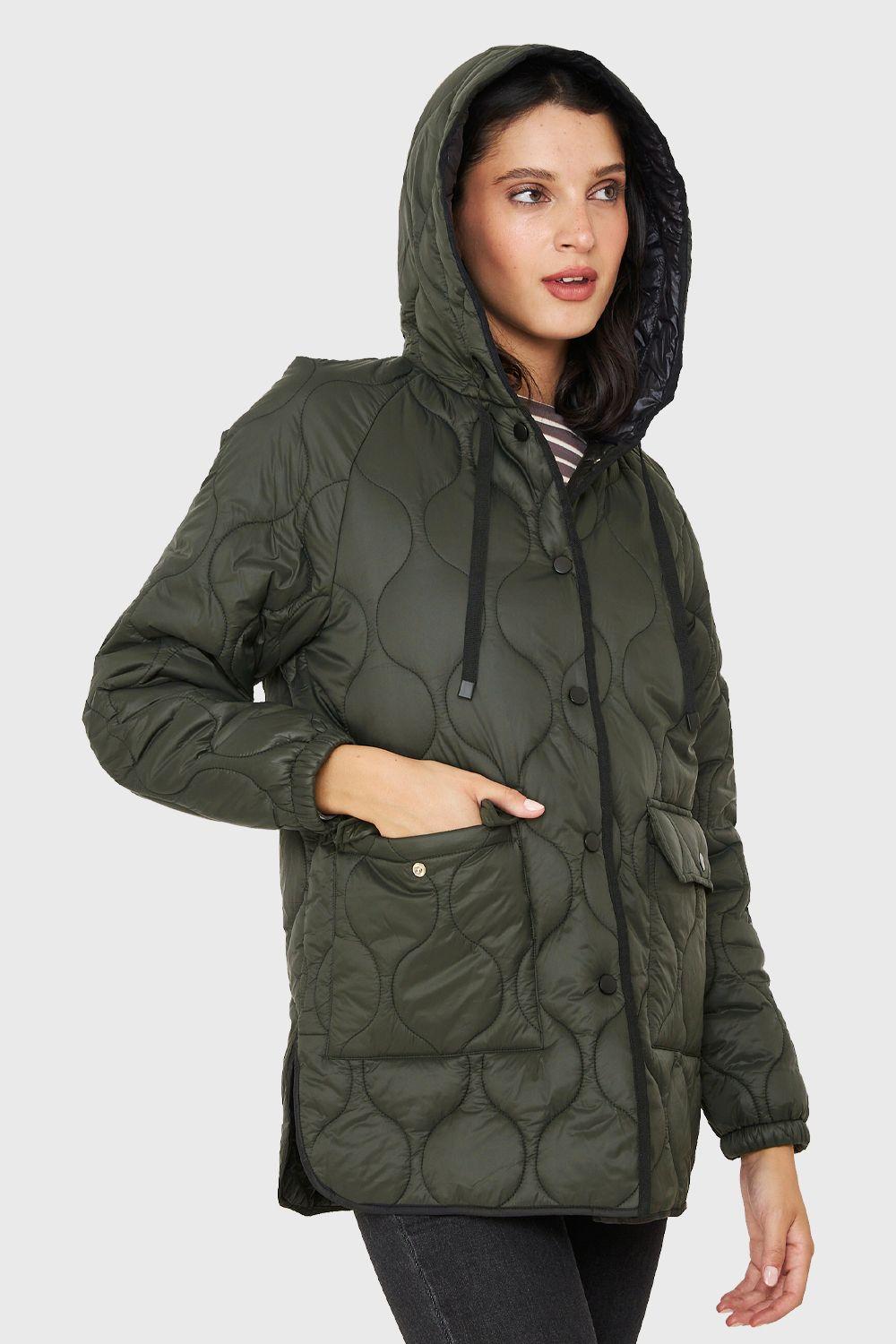 Parka Midi Tipo Quilt Bolsillos Oliva Nicopoly-2