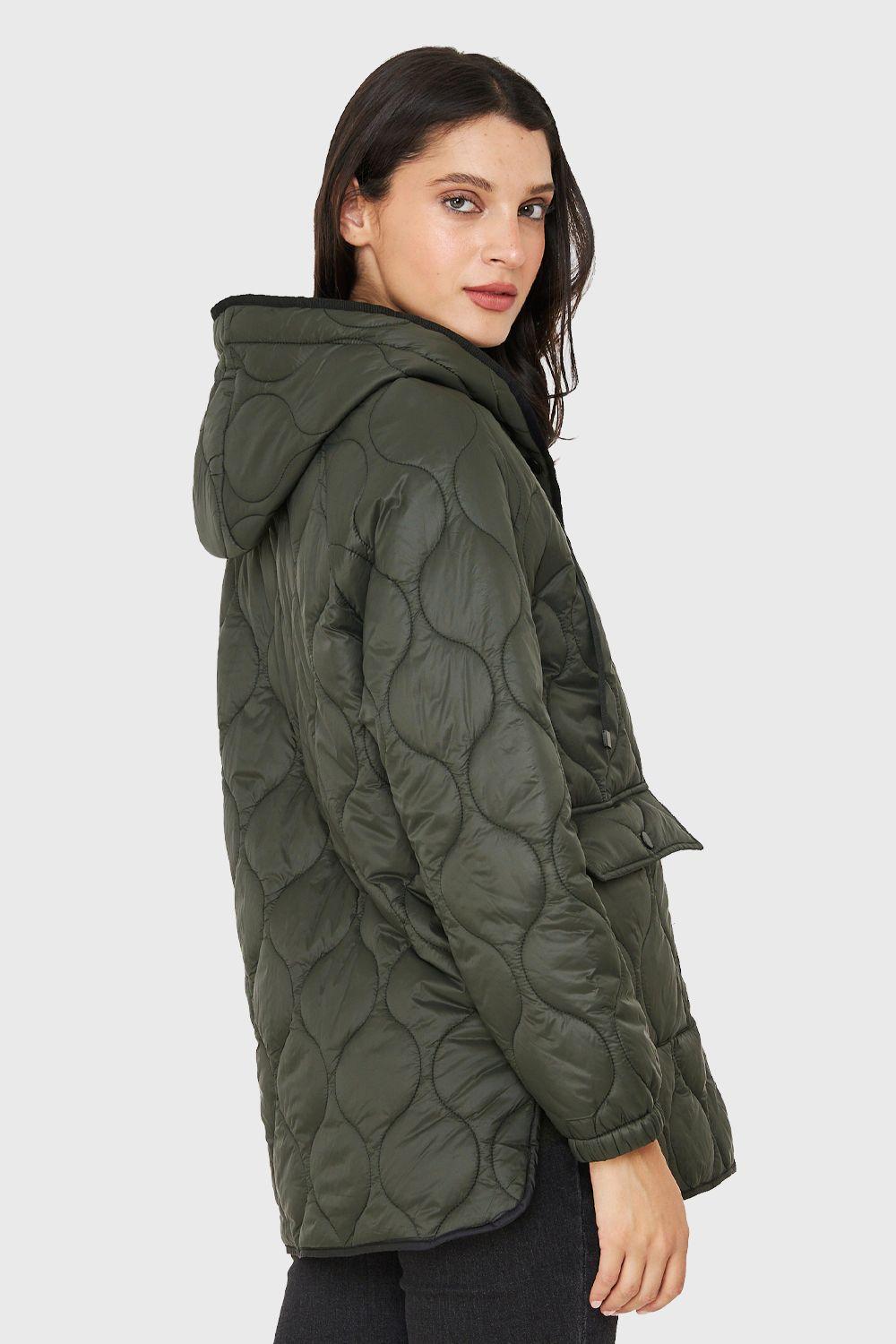 Parka Midi Tipo Quilt Bolsillos Oliva Nicopoly-3