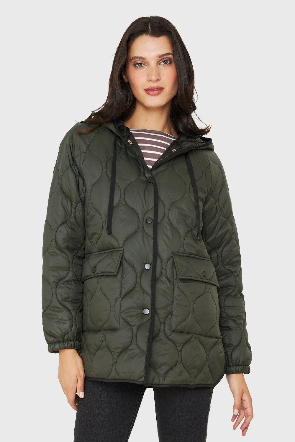 Parka Midi Tipo Quilt Bolsillos Oliva Nicopoly-4