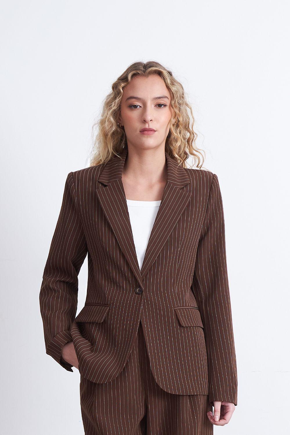 Blazer Rayas Diplomáticas Café Nicopoly-5