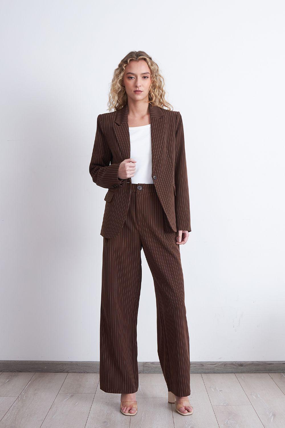 Blazer Rayas Diplomáticas Café Nicopoly-0