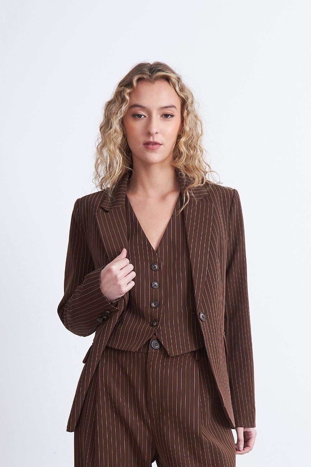 Blazer Rayas Diplomáticas Café Nicopoly-1
