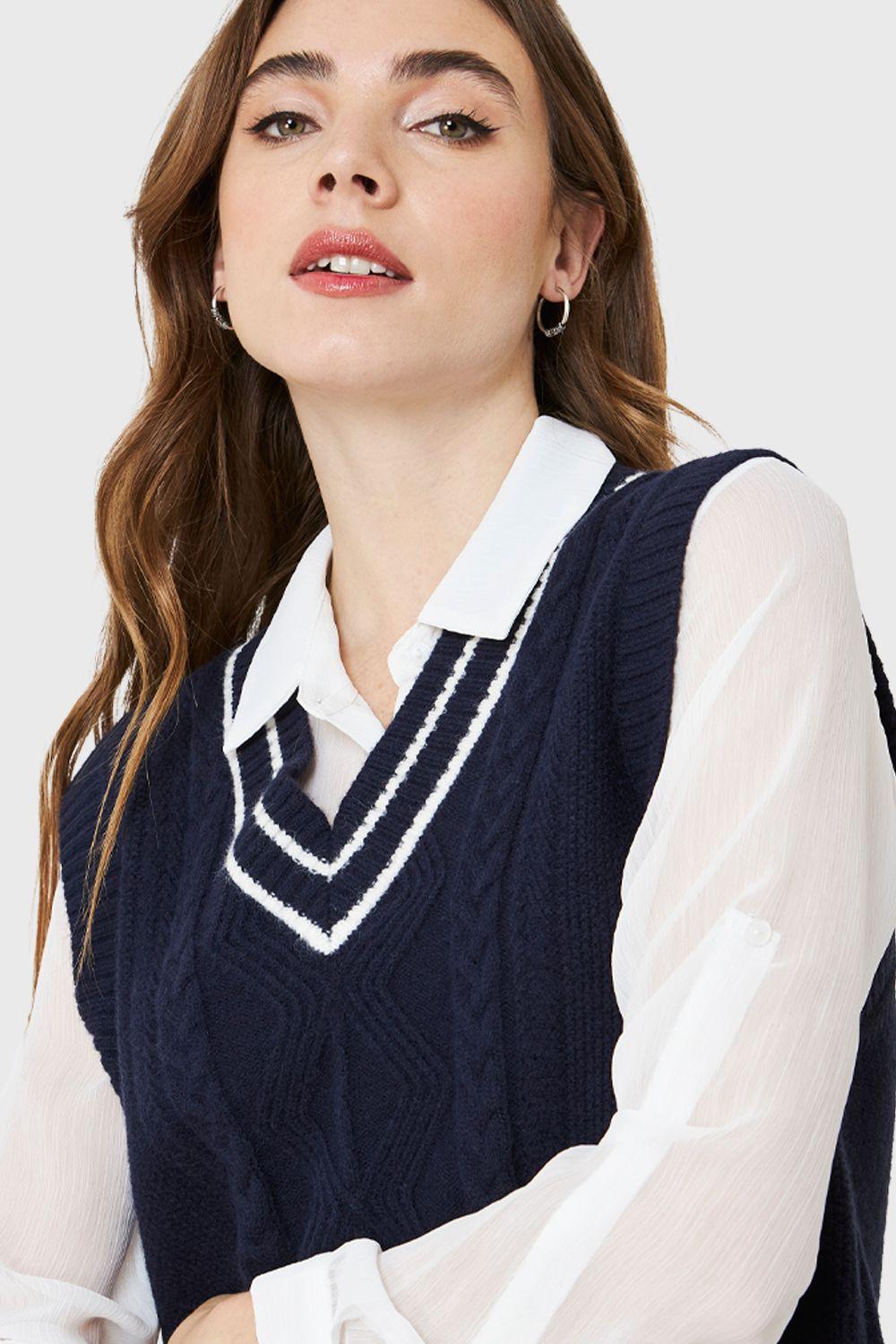 Chaleco Preppy Ribetes Azul Marino Nicopoly-5