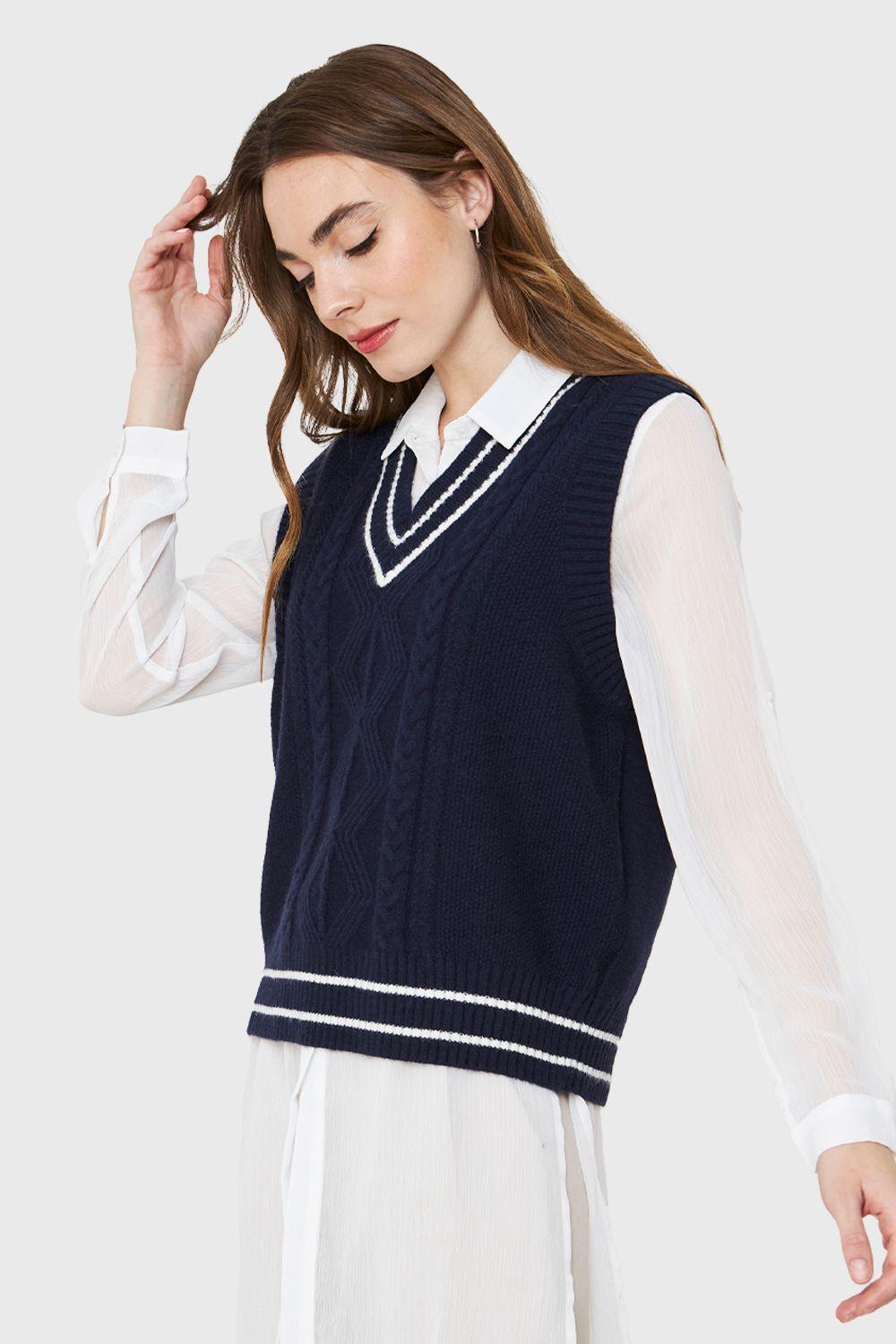 Chaleco Preppy Ribetes Azul Marino Nicopoly-2