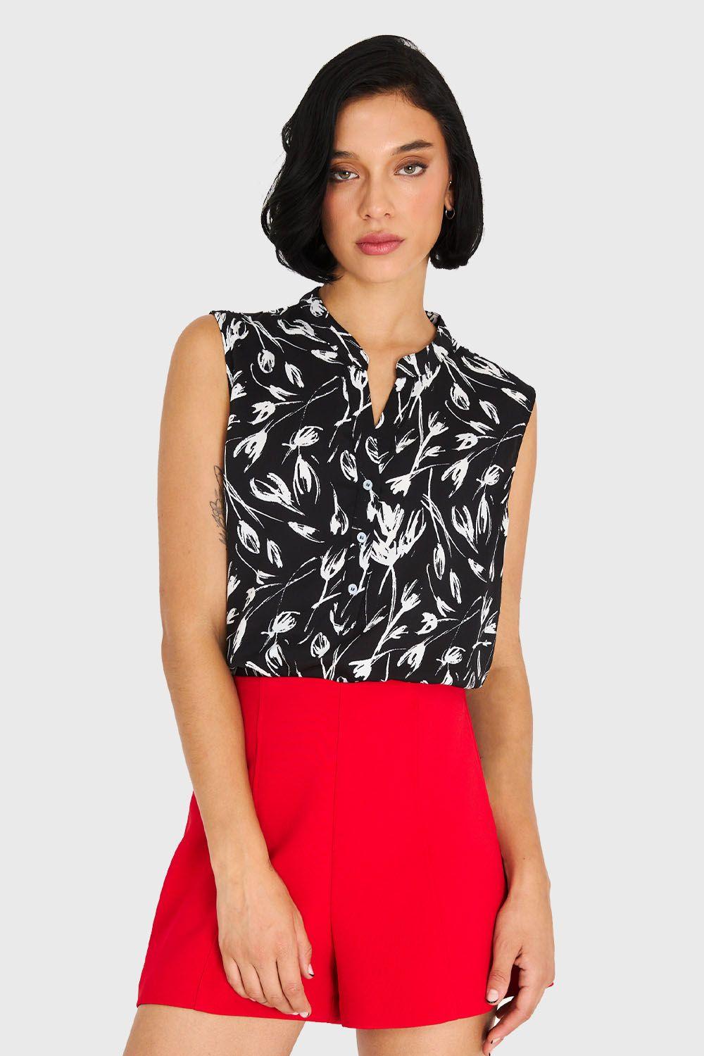 Blusa Cuello Mao Floral Negro Nicopoly-4