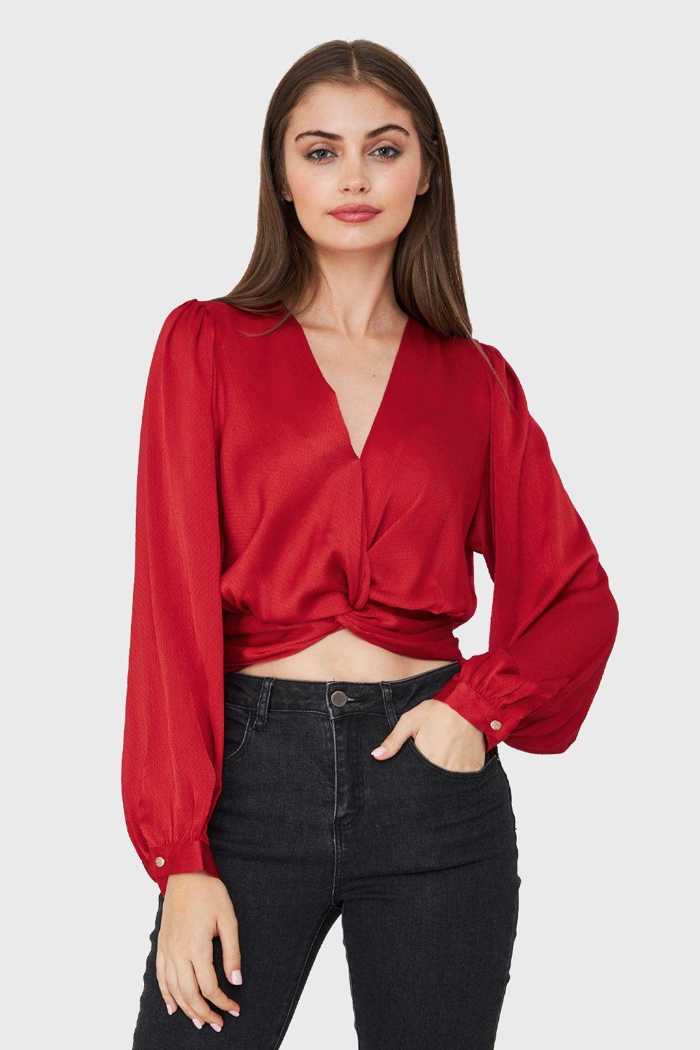 Blusa Crop Nudo Rojo Nicopoly-0