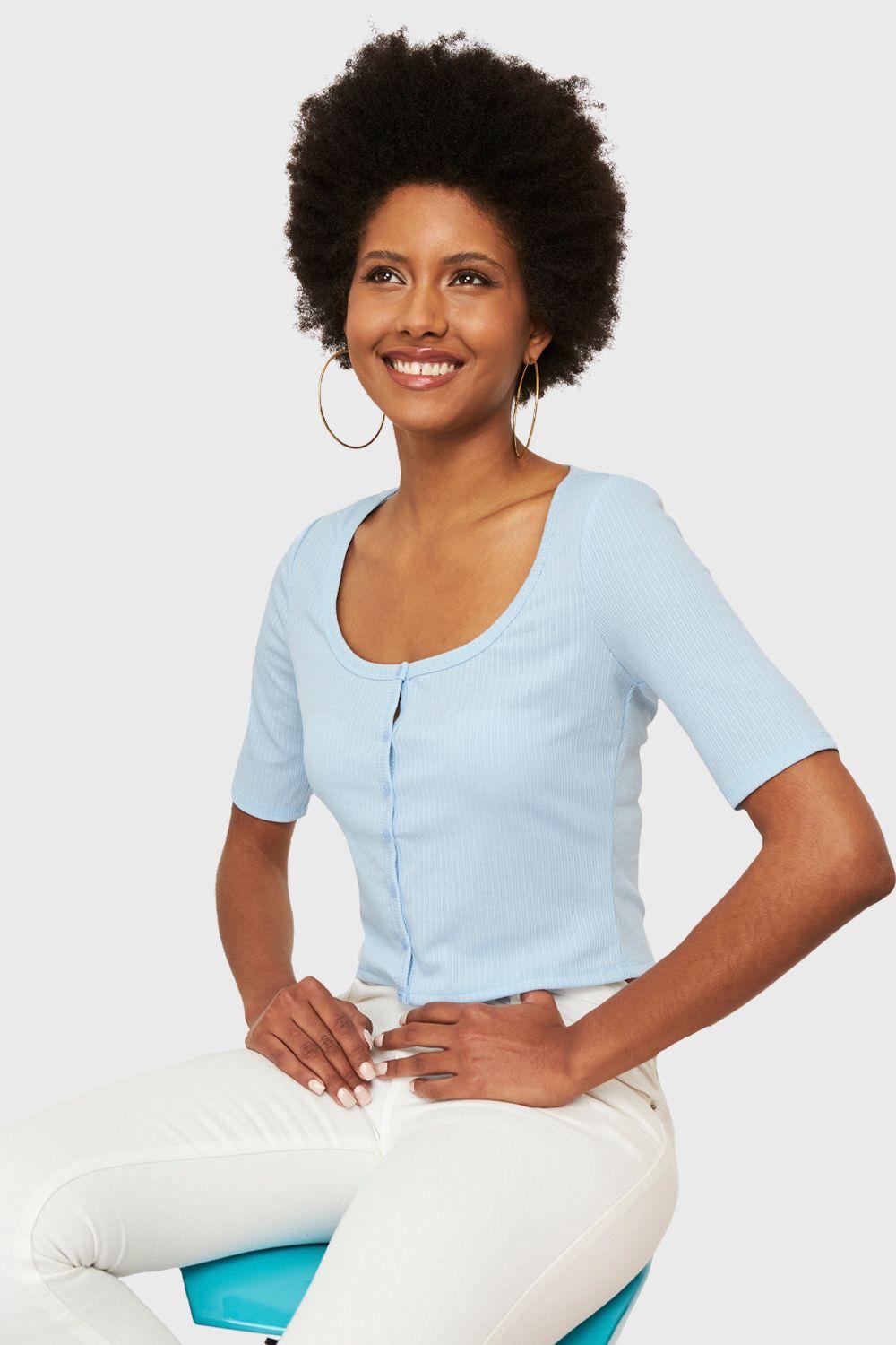 Crop Top Botones Celeste Nicopoly-0