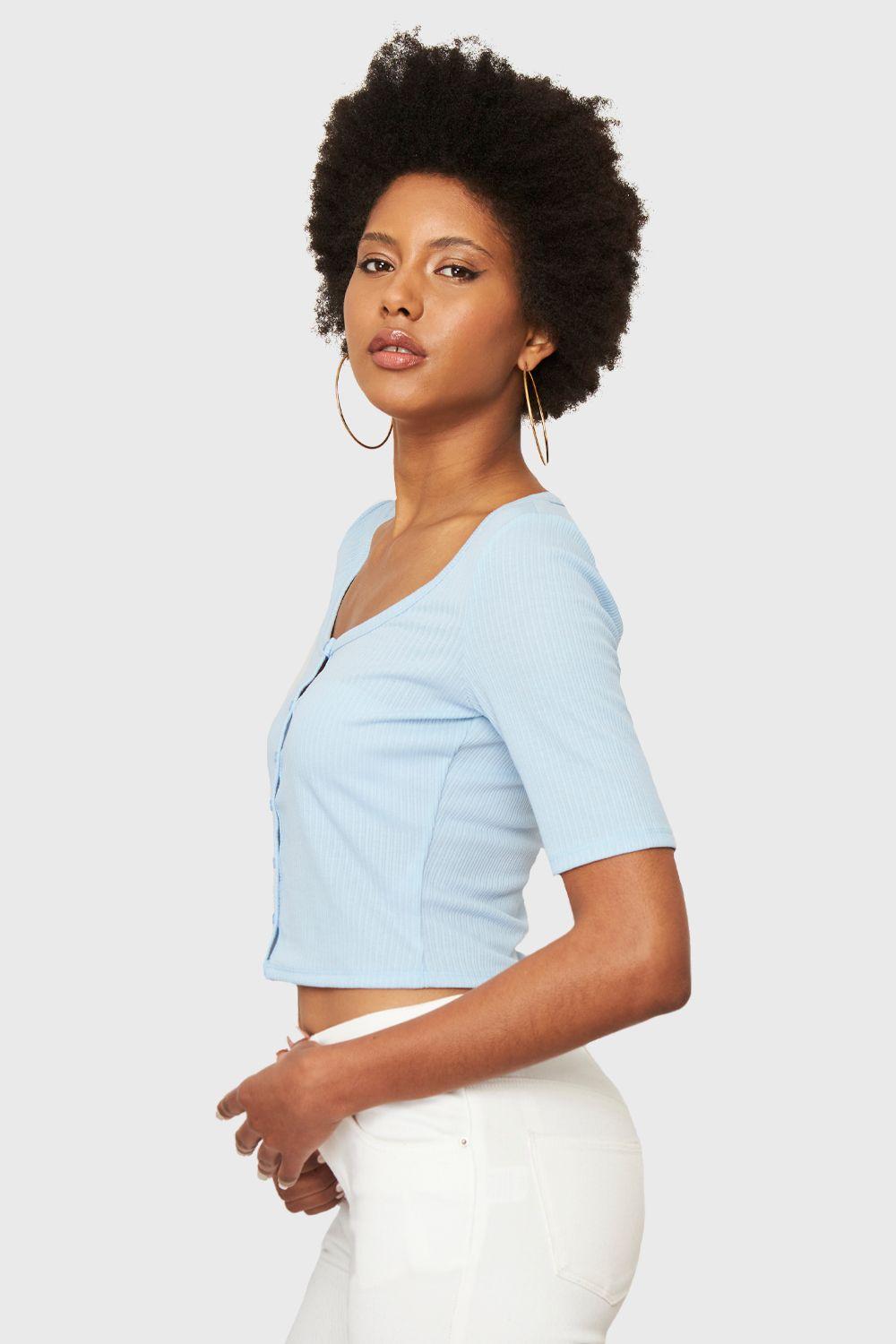 Crop Top Botones Celeste Nicopoly-2