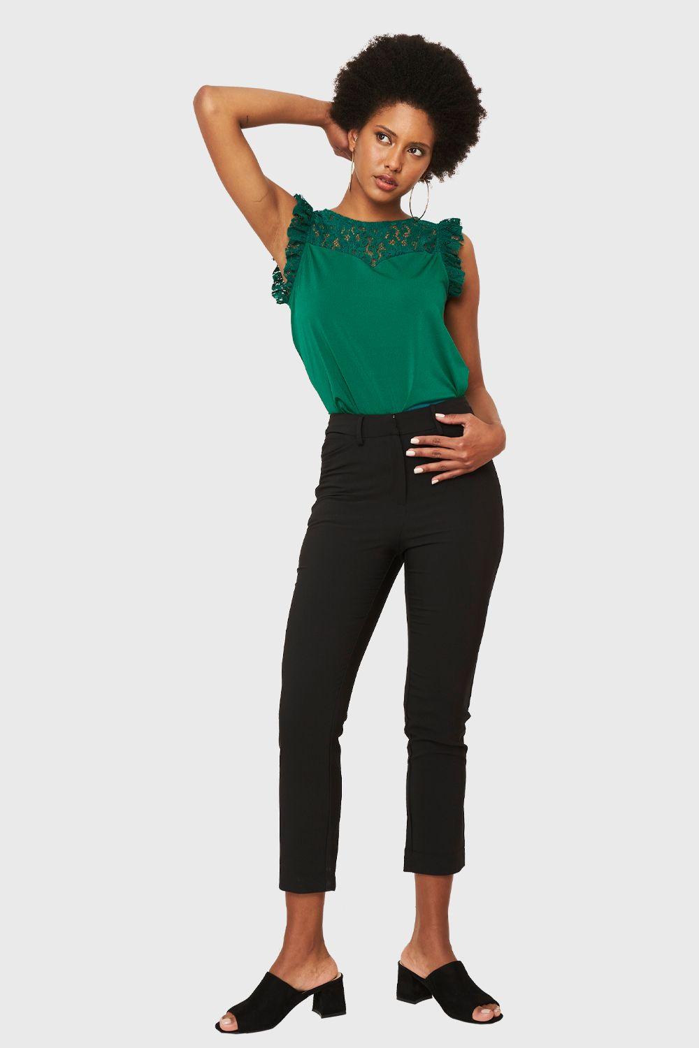Polera Encaje Canesú Verde Nicopoly-1