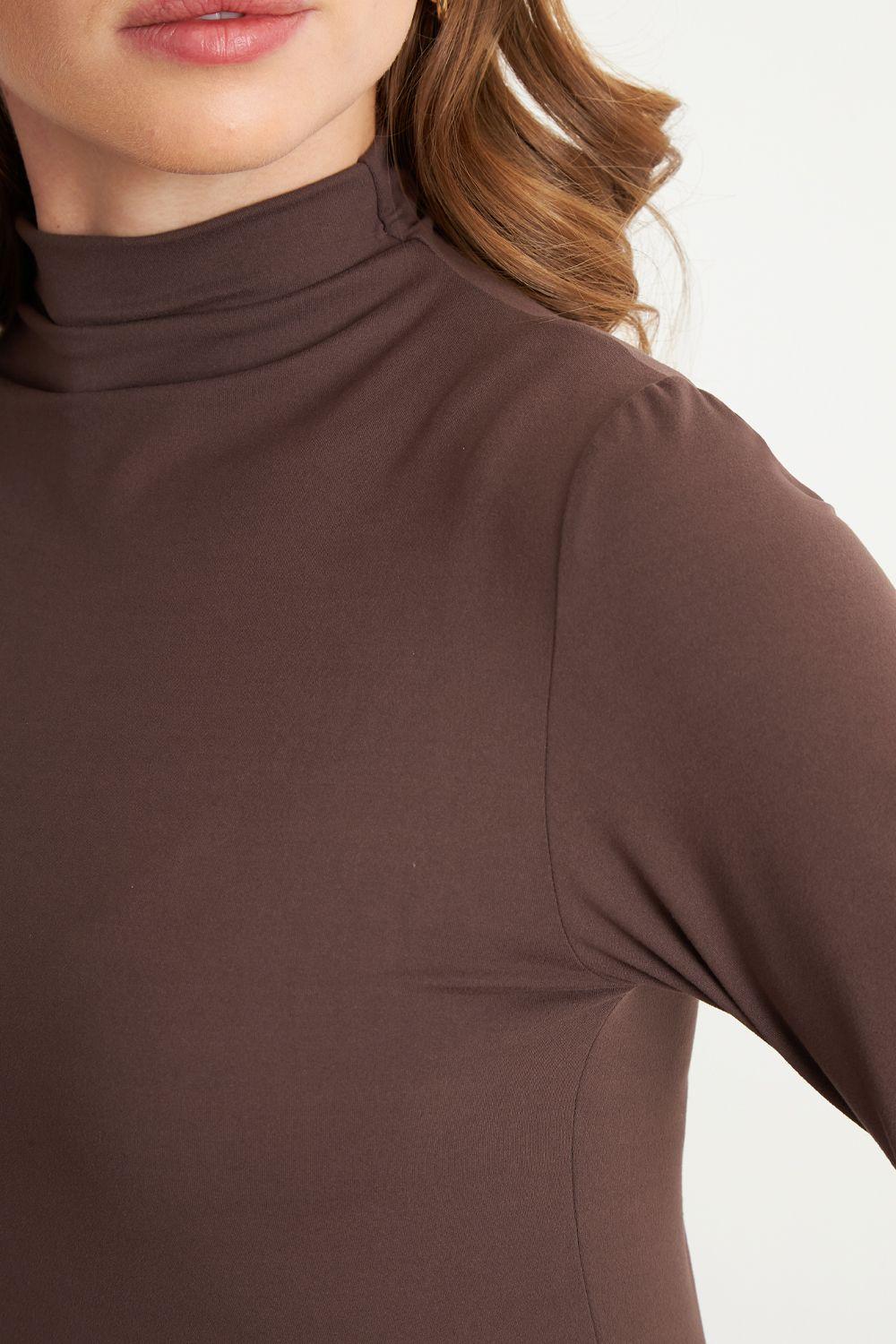 Polera Manga Larga Cuello Alto Café	 Nicopoly-5