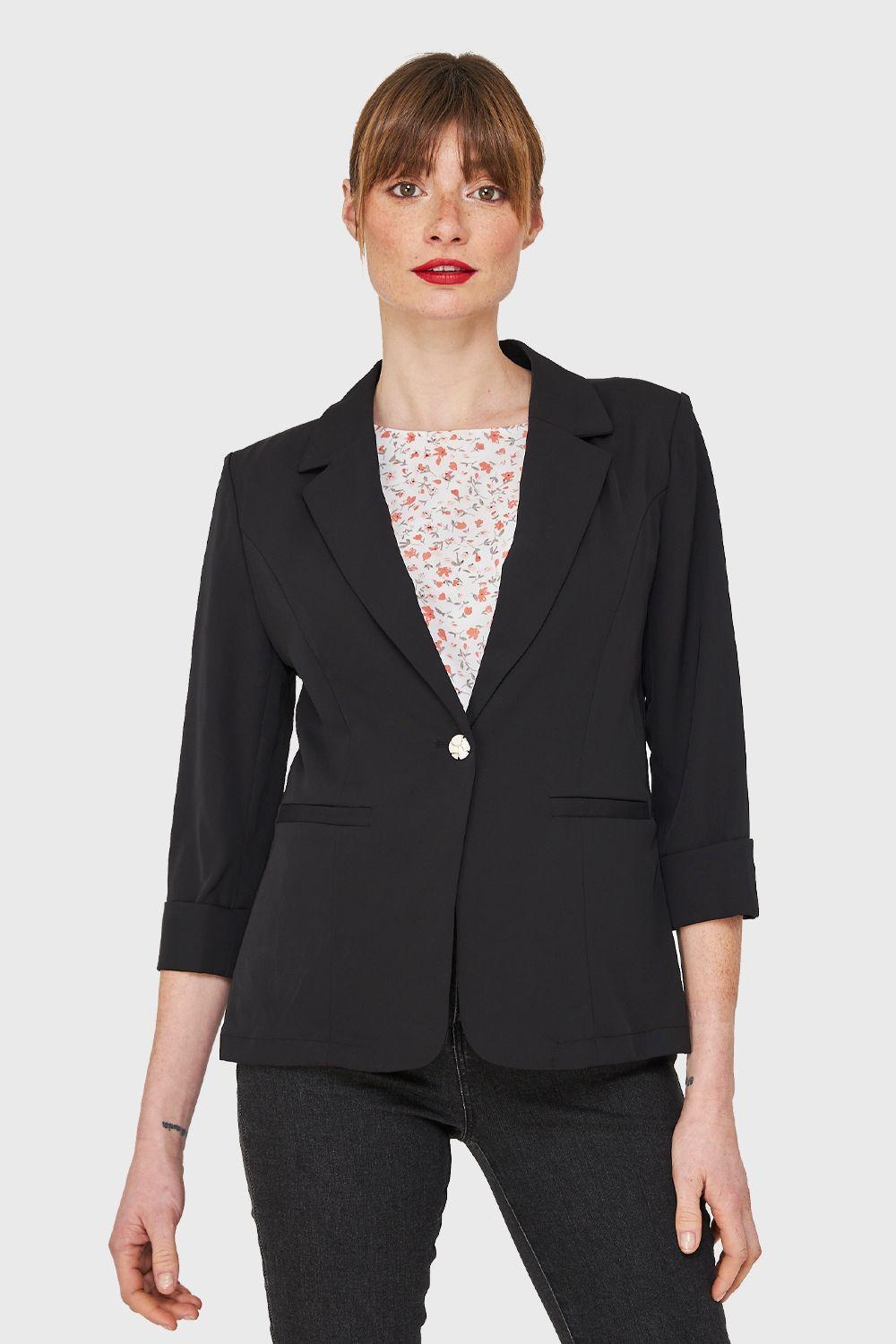 Blazer Entallado Manga 3/4 Negro Nicopoly-4