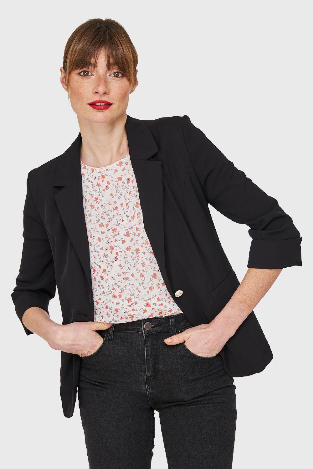 Blazer Entallado Manga 3/4 Negro Nicopoly-0