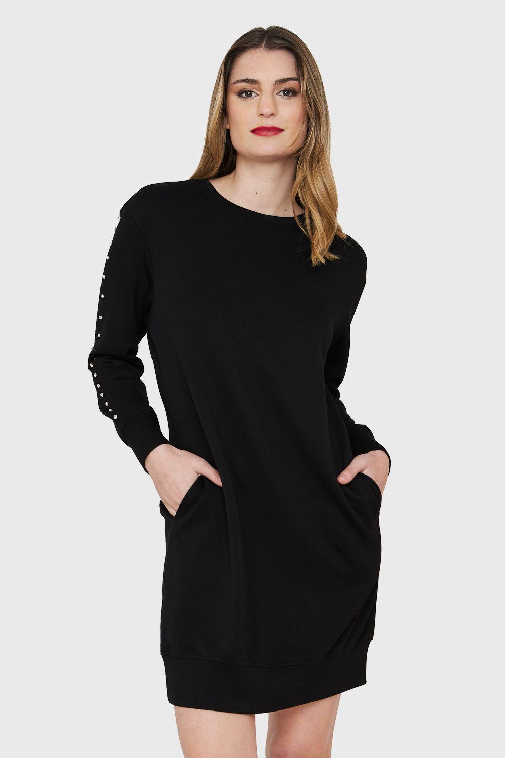 Vestido Polerón Detalles Brillos Negro Nicopoly-0
