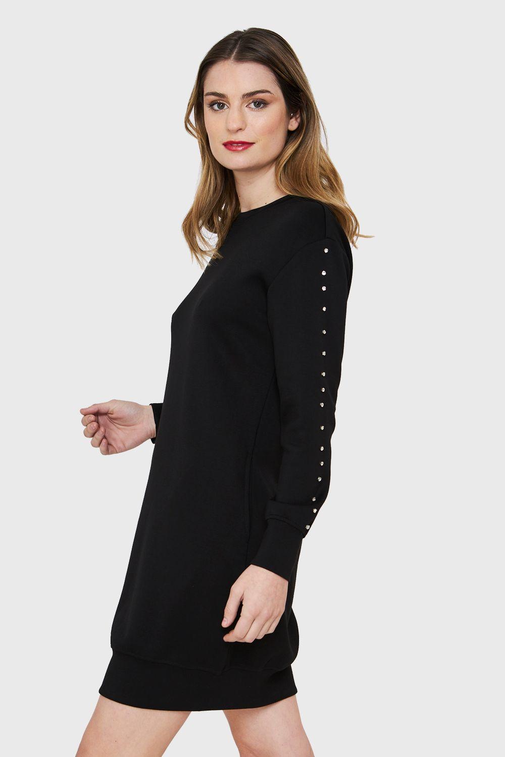 Vestido Polerón Detalles Brillos Negro Nicopoly-2