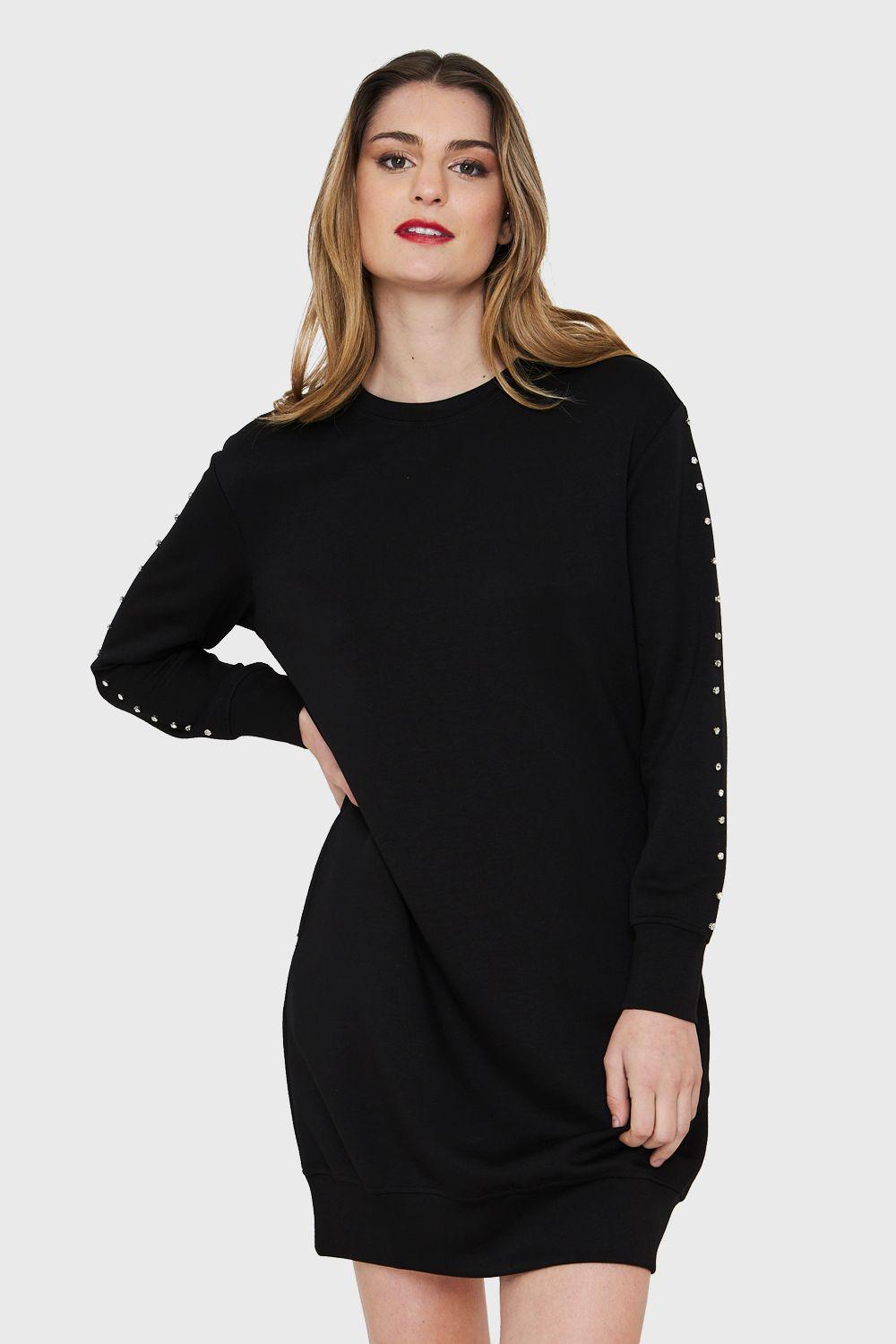 Vestido Polerón Detalles Brillos Negro Nicopoly-4