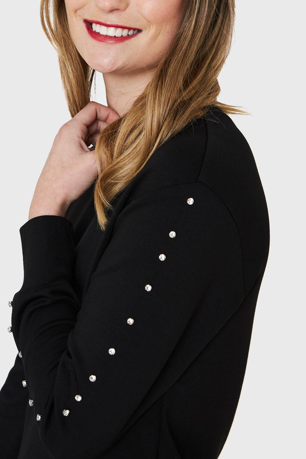 Vestido Polerón Detalles Brillos Negro Nicopoly-5