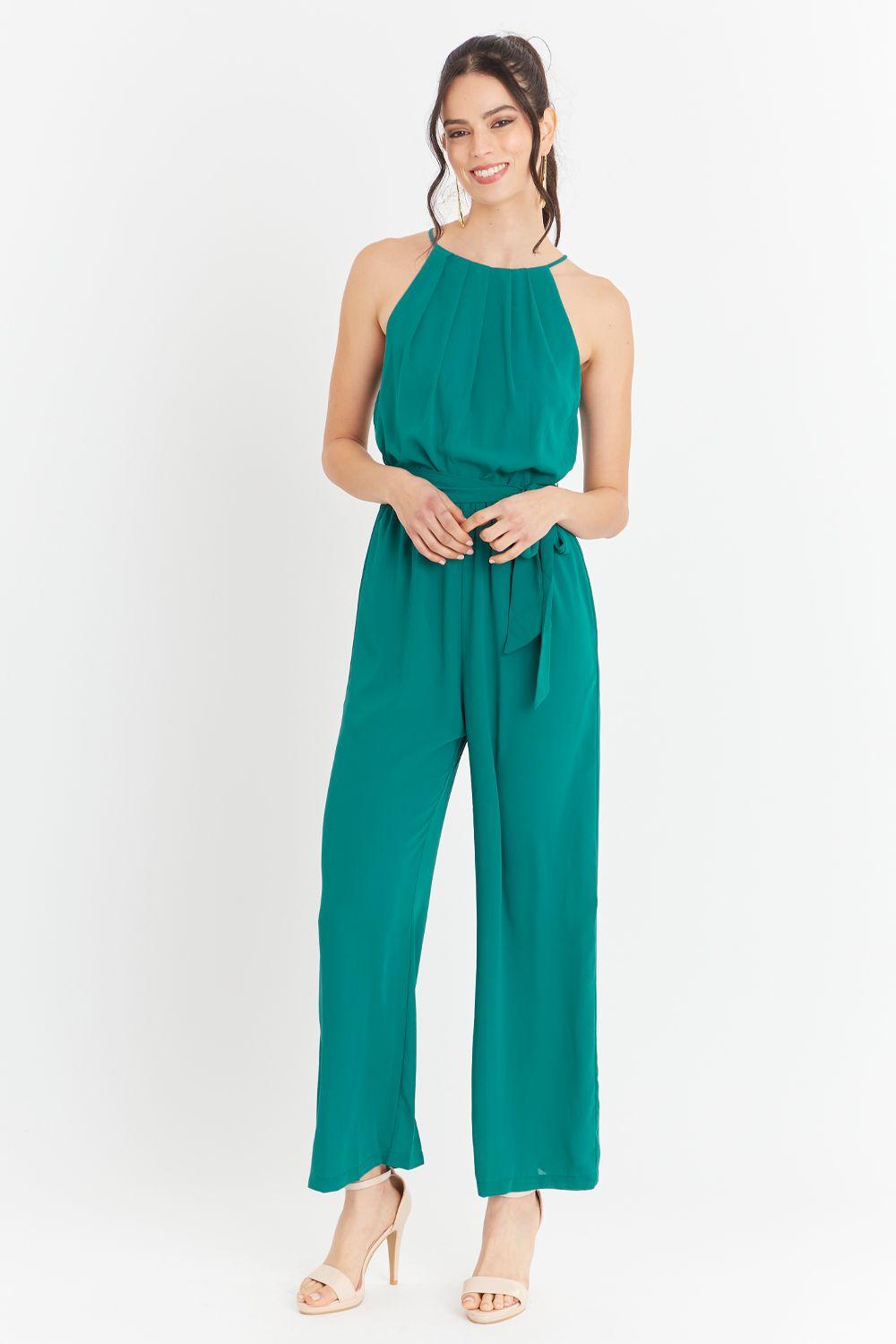 Enterito Halter Con Cinturón Lazo Verde Petróleo Nicopoly-4