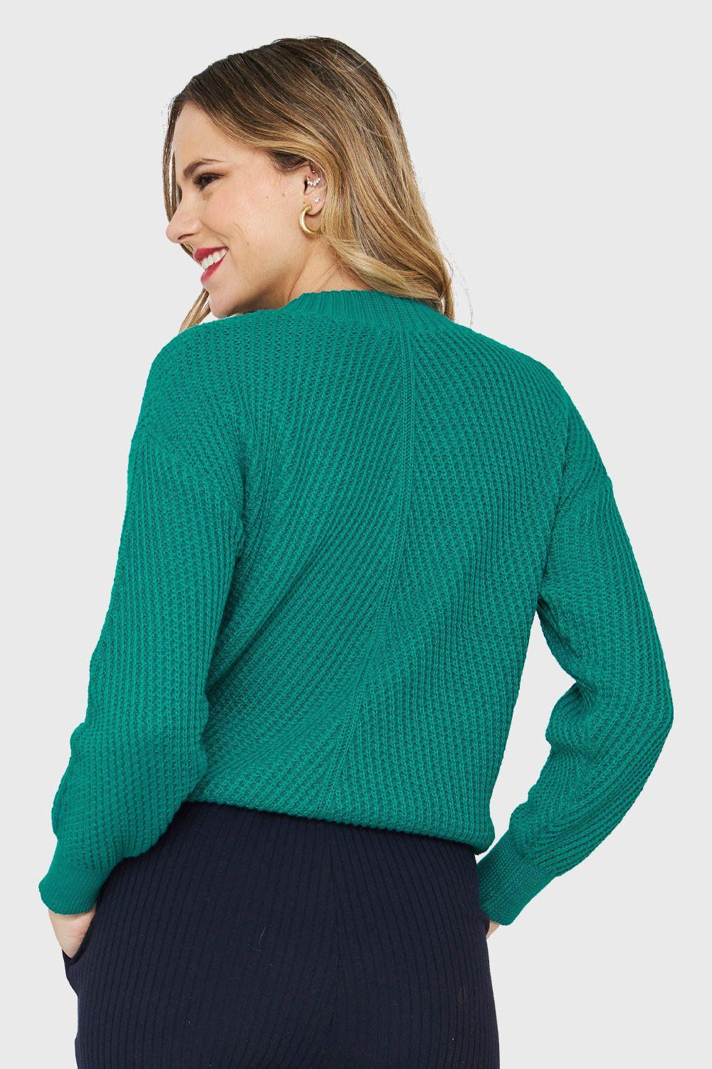 Sweater Acanalado Cuello Redondo Verde Nicopoly-3