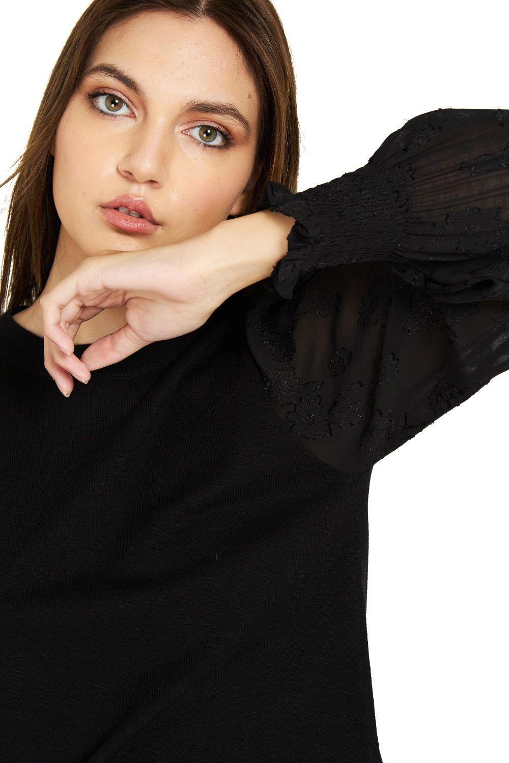 Sweater Manga Floral Negro Nicopoly-4