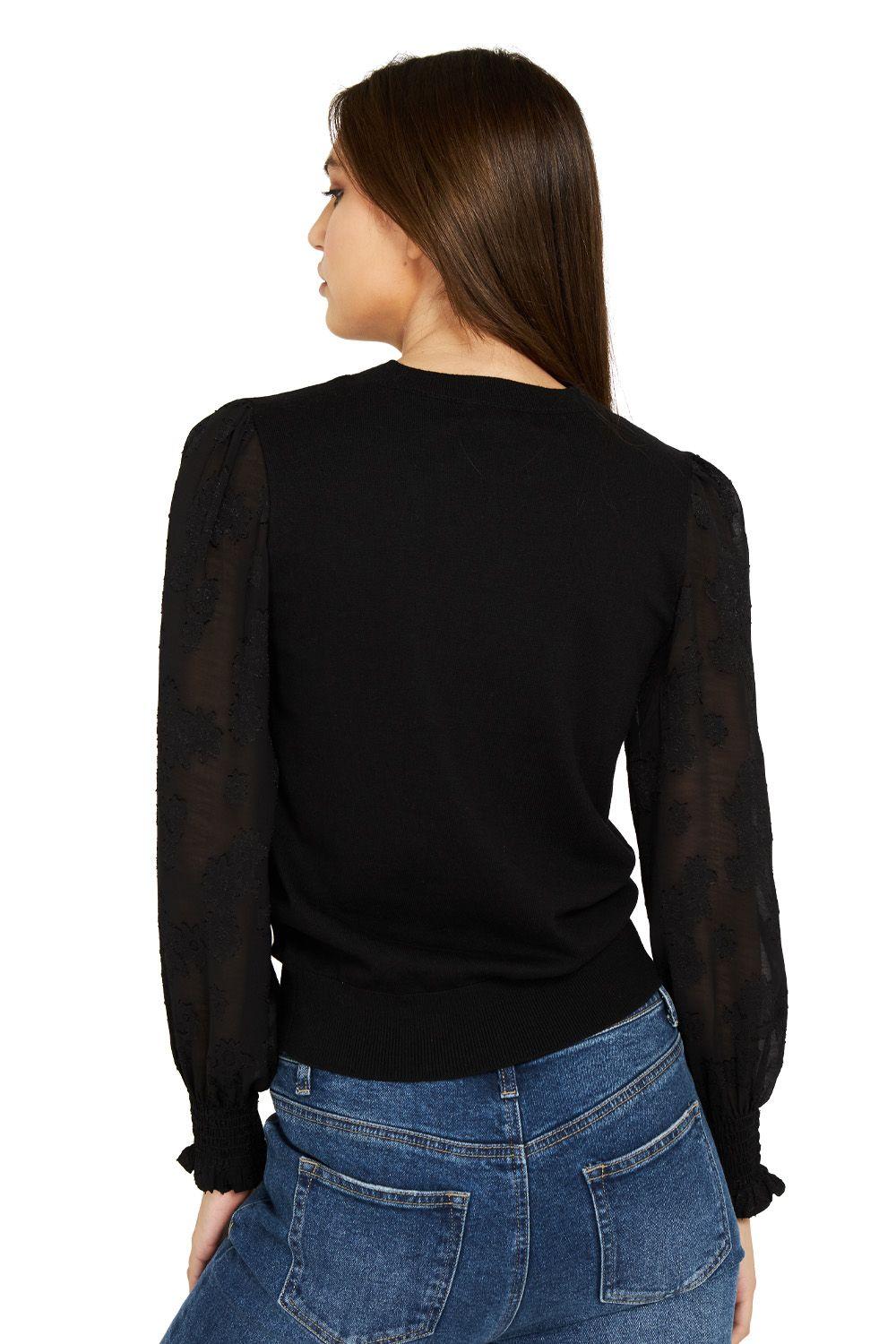 Sweater Manga Floral Negro Nicopoly-3