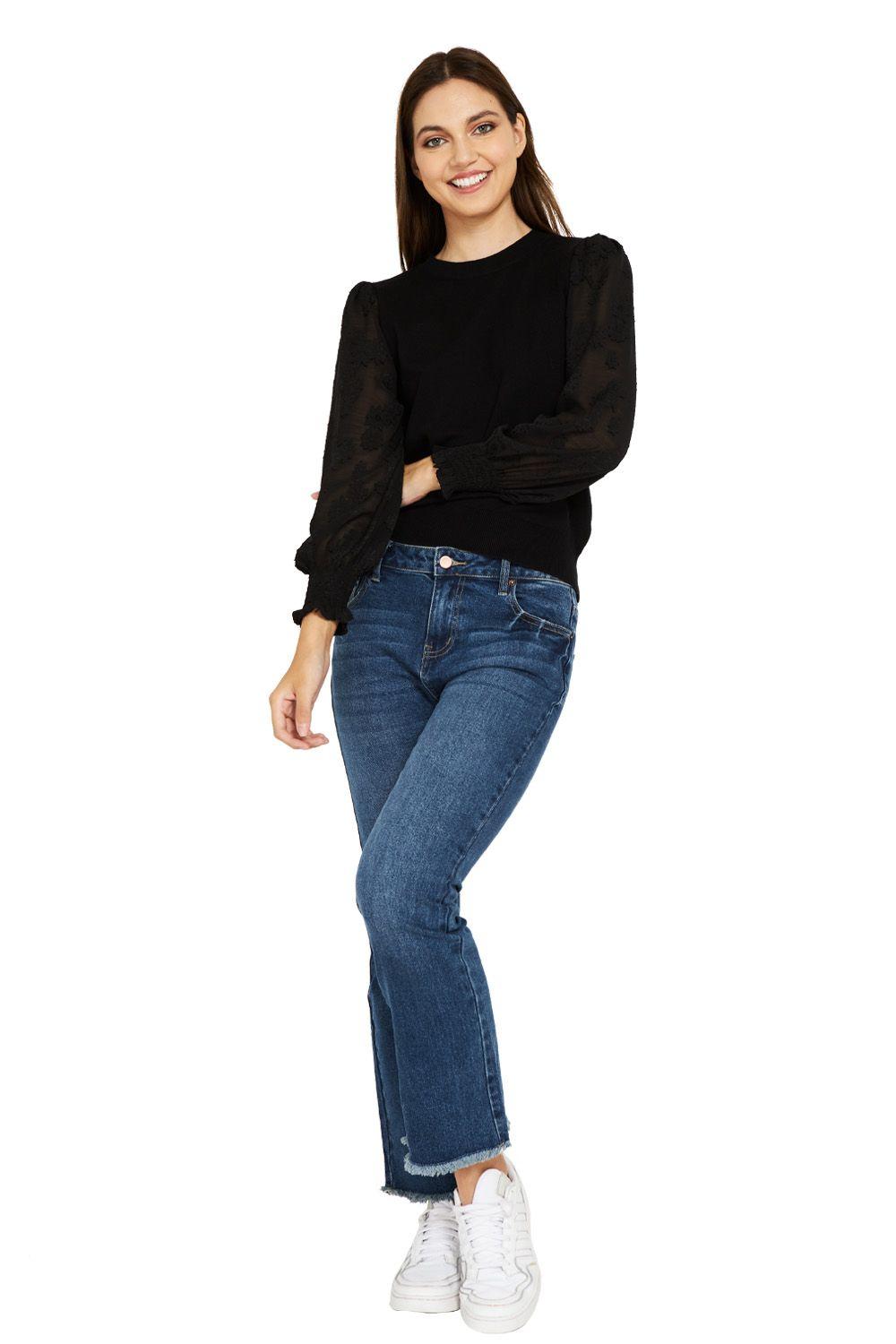 Sweater Manga Floral Negro Nicopoly-1