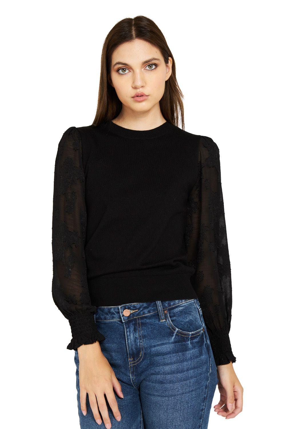Sweater Manga Floral Negro Nicopoly-0