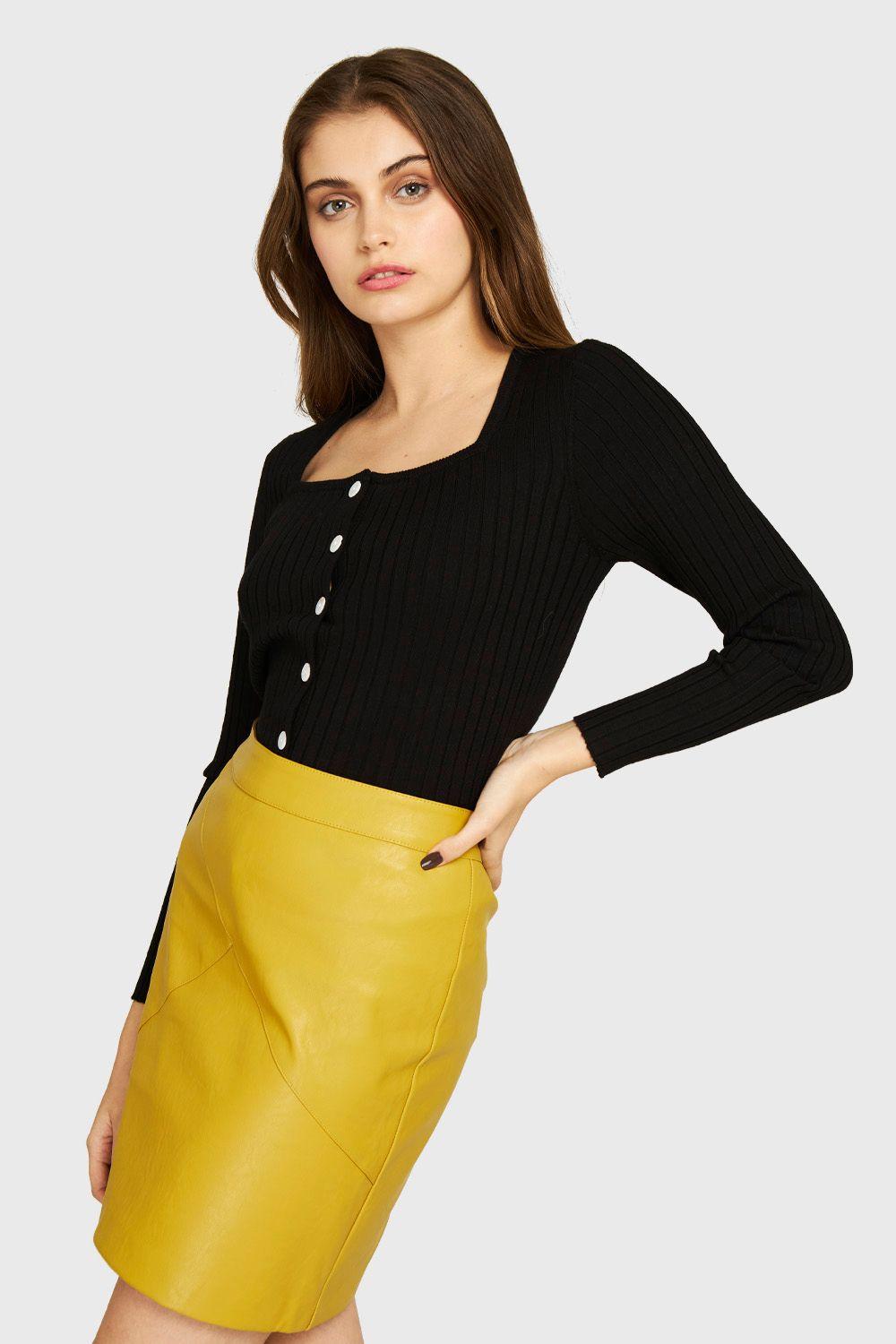 Tejido Acanalado Botones Negro Nicopoly-2