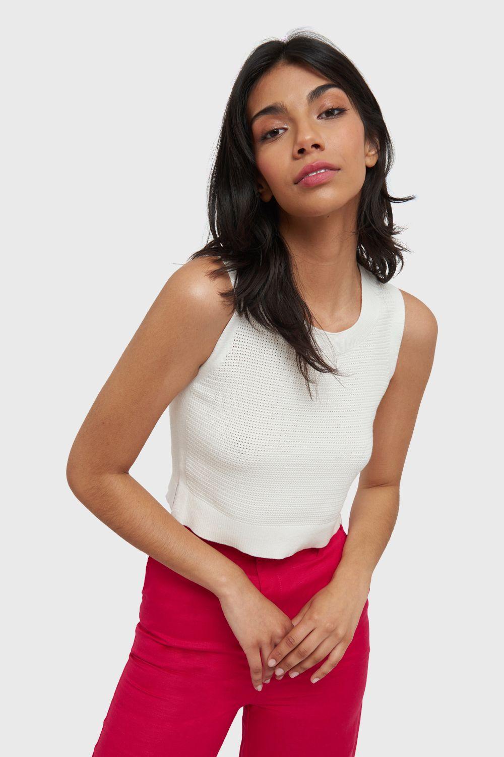 Polera Tipo Tejido Calado Blanco Nicopoly-0
