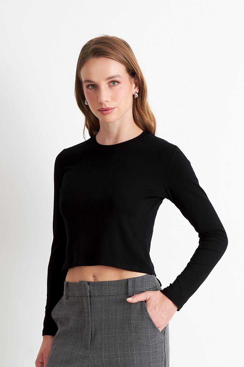 Polera Manga Larga Crop Negro Nicopoly-2