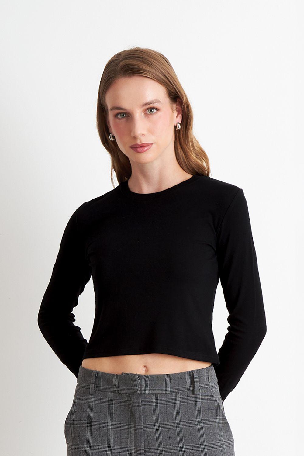 Polera Manga Larga Crop Negro Nicopoly-4