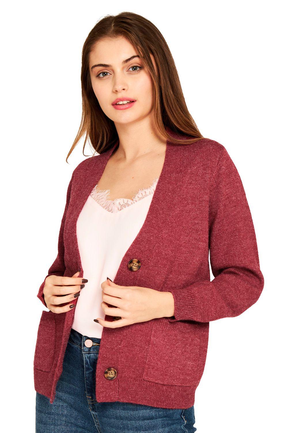 Cárdigan Botones Y Bolsillos Rosa Nicopoly-0